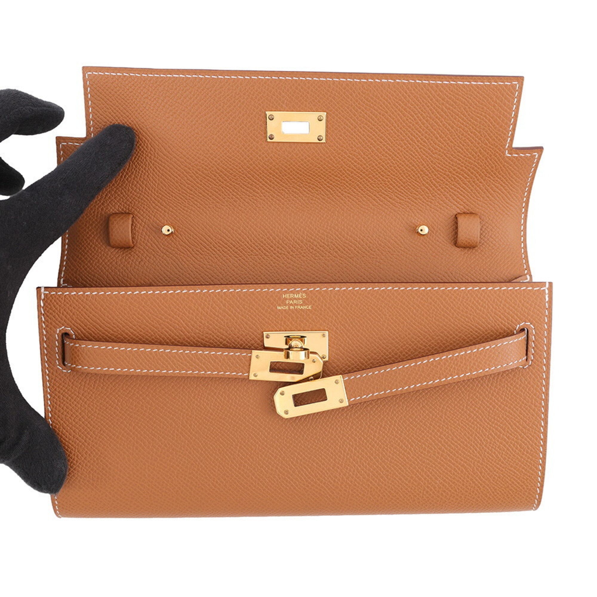 Hermes Kara Gold Epsom Leather Long Wallet (Bi-Fold) (Pre-Owned)