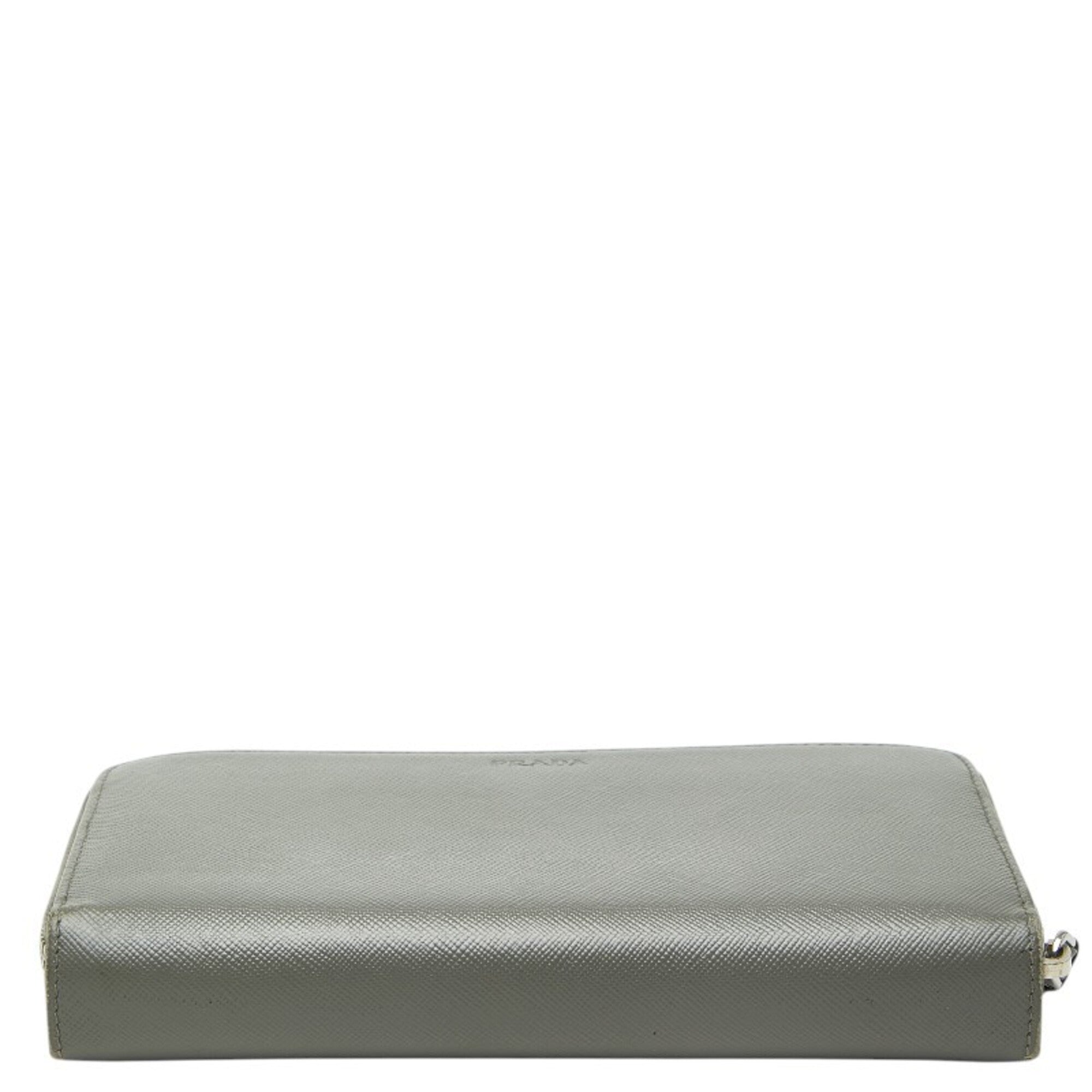 Prada Gray Saffiano Triangle Leather Long Wallet (Bi-Fold) (Pre-Owned)