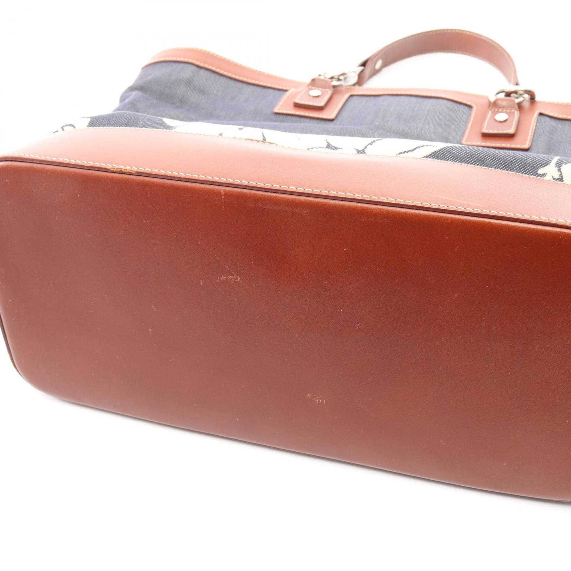 Celine Brown Navy Denim Leather Handbag Tote Bag (Pre-Owned)