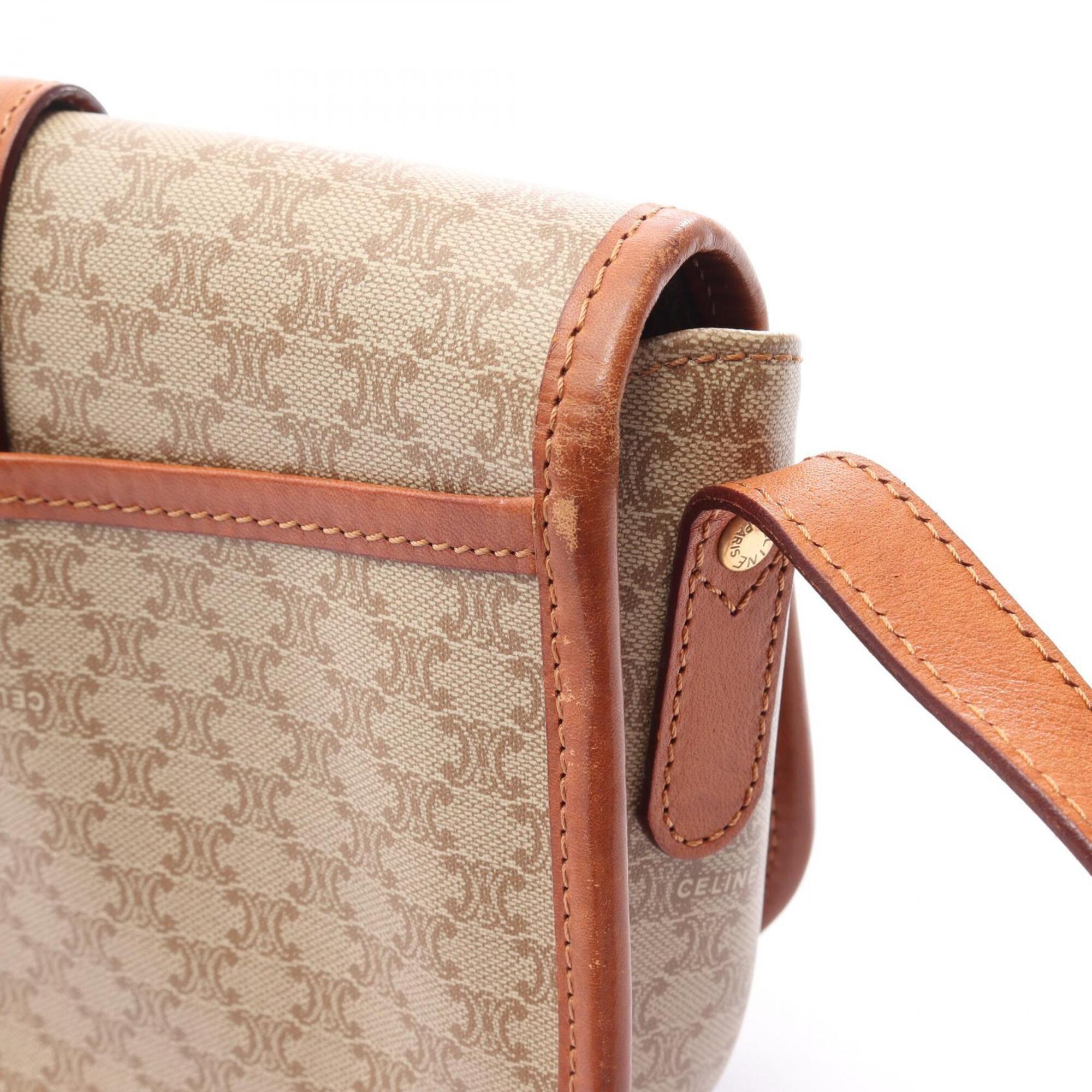 Celine Beige Brown Coated Canvas Leather Handbag Shoulder Bag (Pre-Owned)