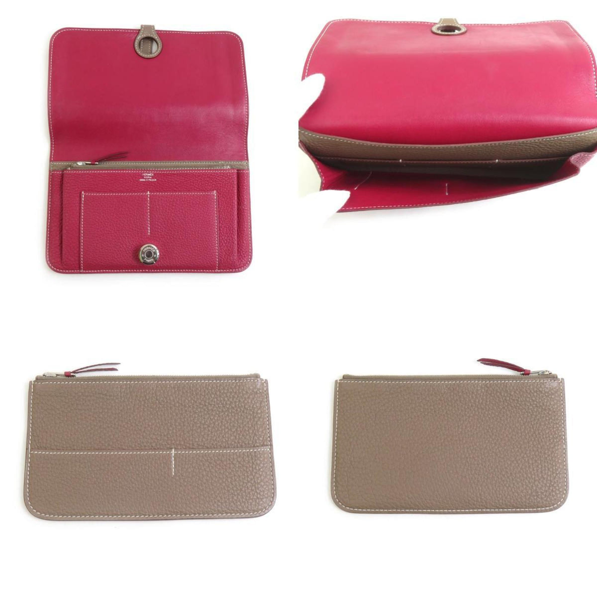 Hermes Etoupe Gray Tosca Togo Leather Long Wallet (Bi-Fold) (Pre-Owned)