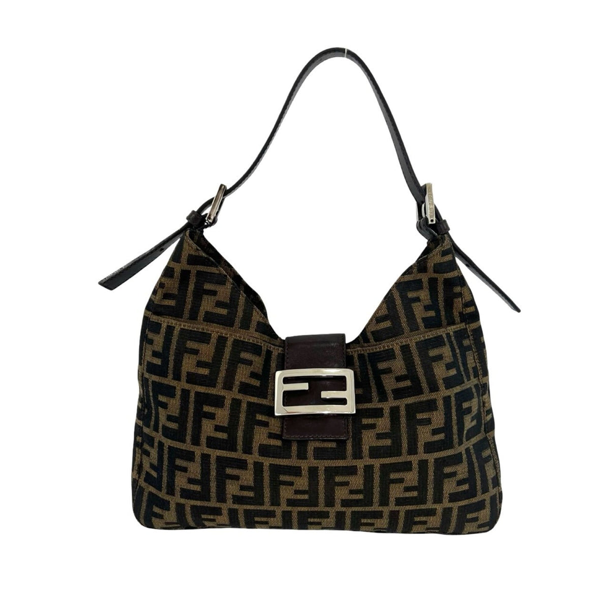 Fendi Black Brown Canvas Leather Shoulder Bag Tote Bag (Pre-Owned)