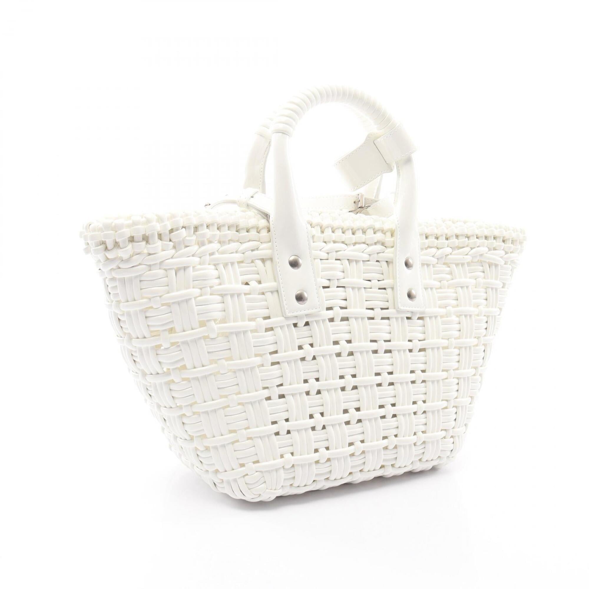 Balenciaga White Leather Basket Tote Bag (Pre-Owned)