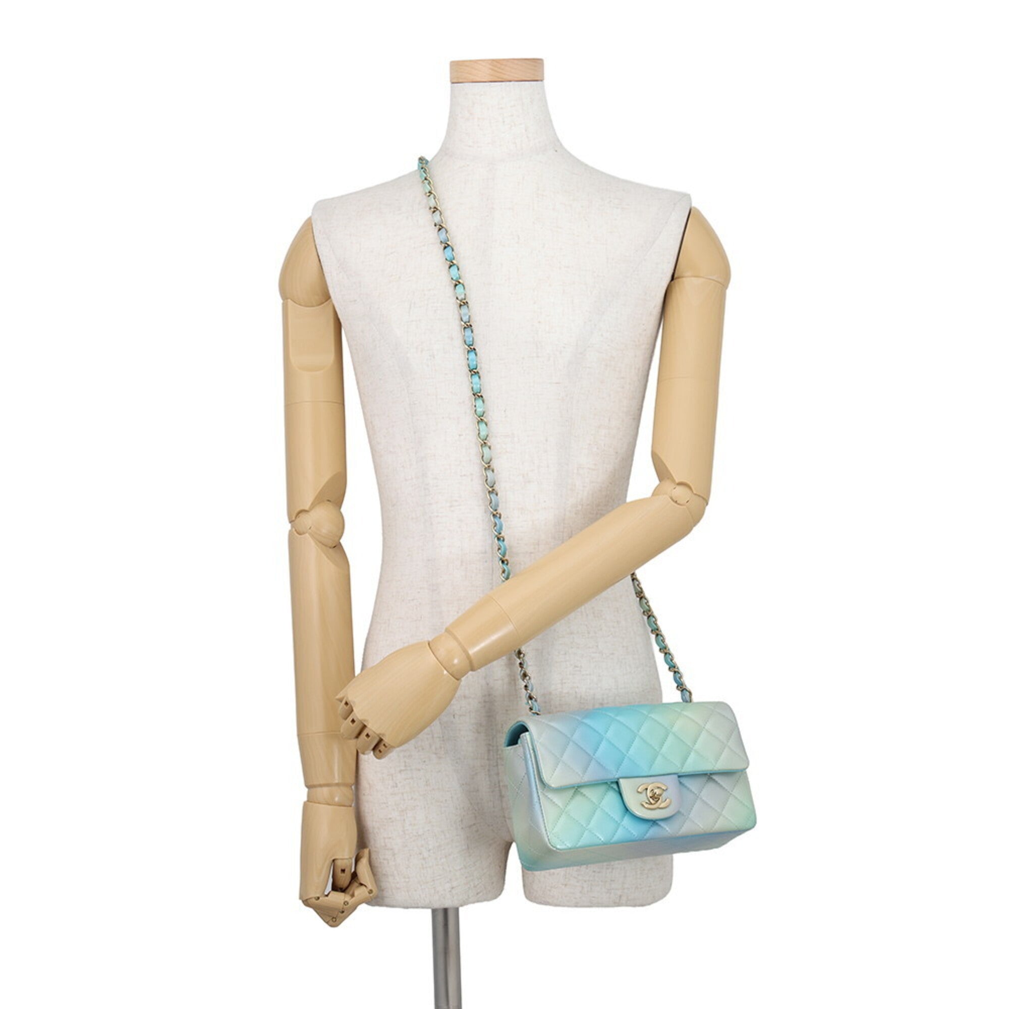 Chanel Light Blue Multi-Color Leather Handbag Shoulder Bag (Pre-Owned)