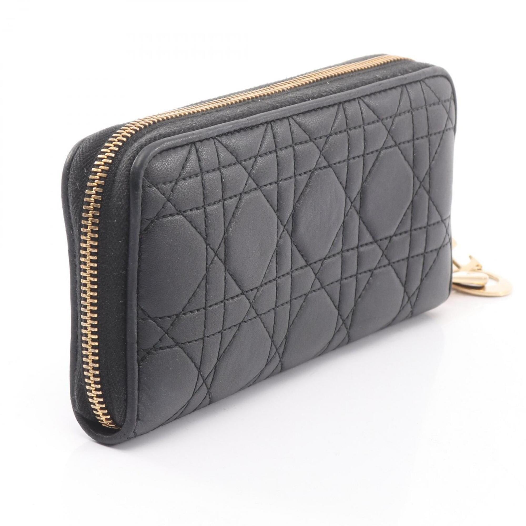 Christian Dior Black Leather Long Wallet (Bi-Fold) (Pre-Owned)