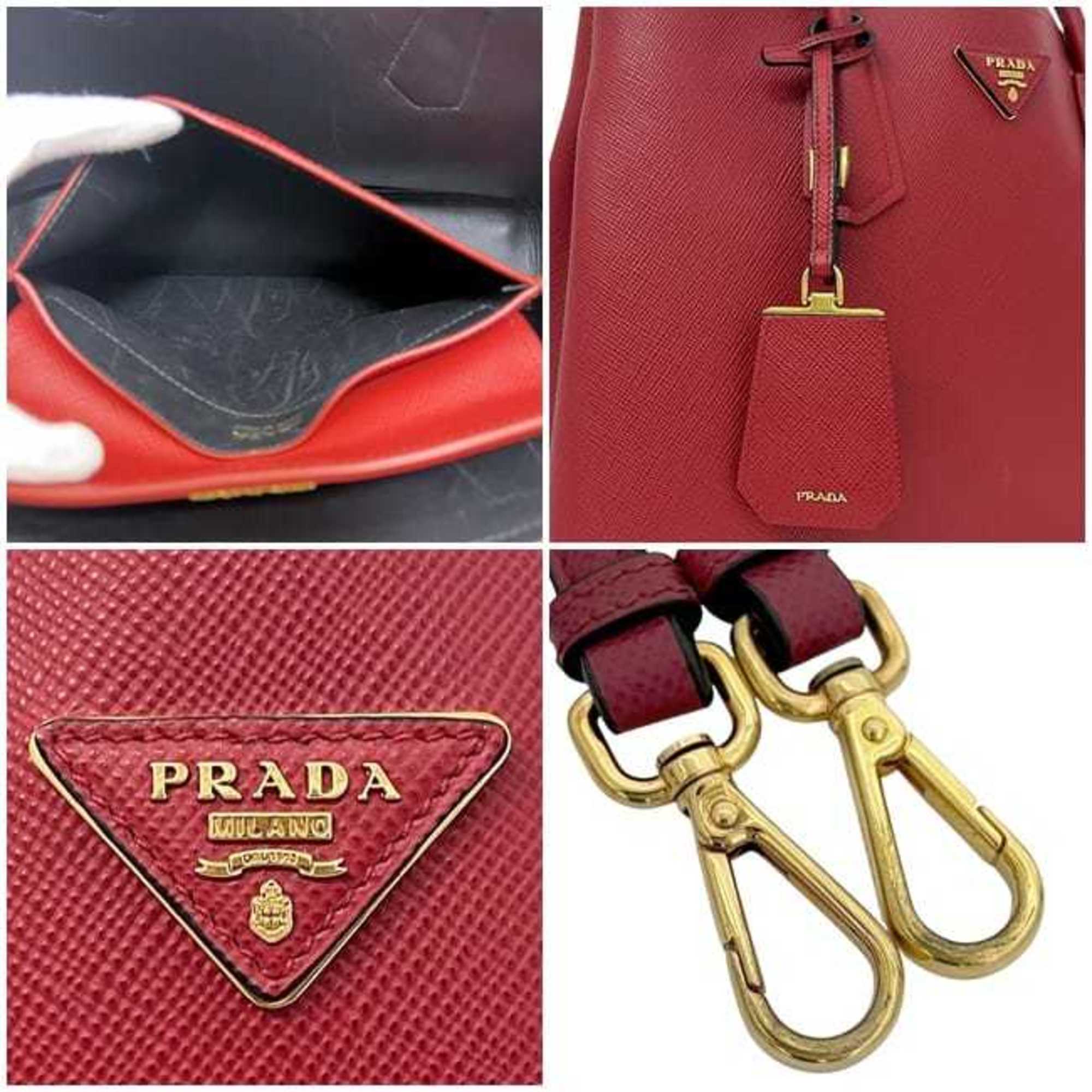 Prada Fuoco Red Color Saffiano Triangle Tote Bag (Pre-Owned)