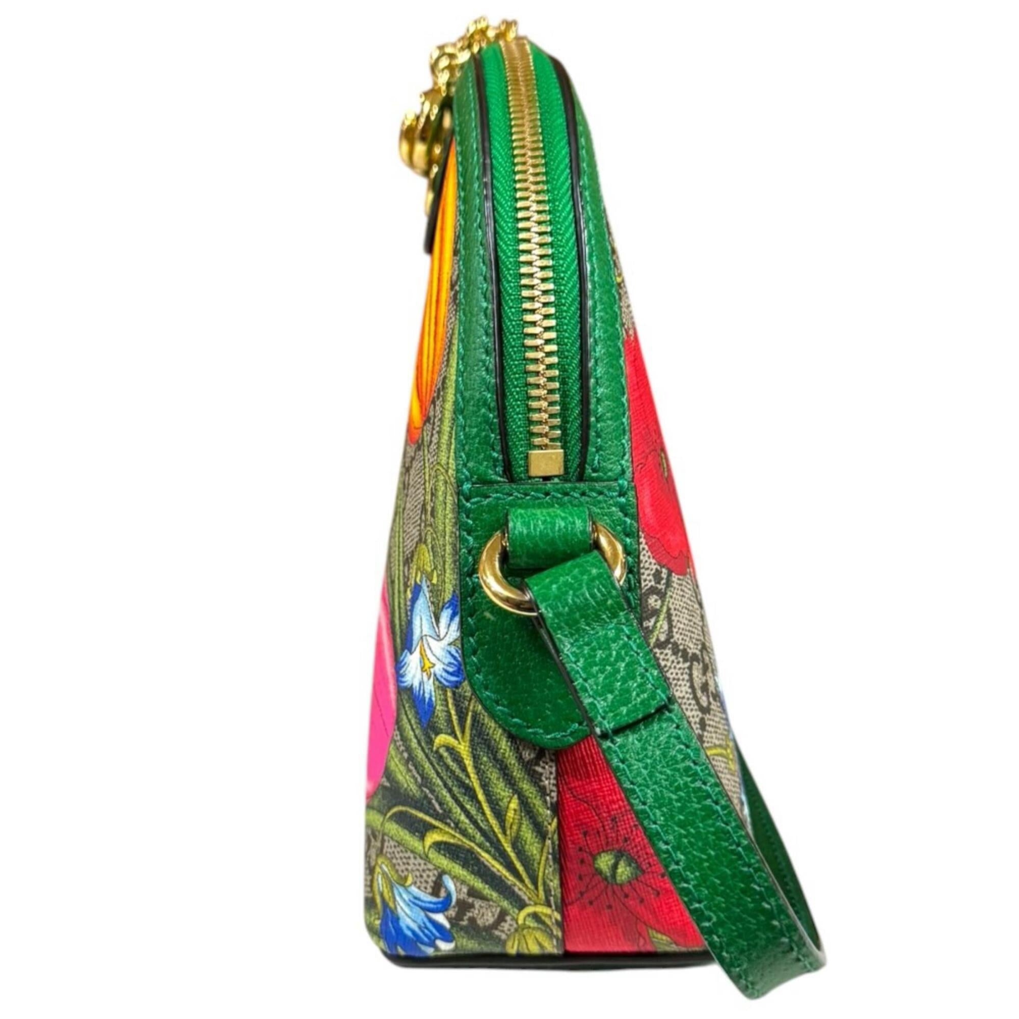 Gucci Green Multi-Color Gg Supreme Canvas Shoulder Bag (Pre-Owned)