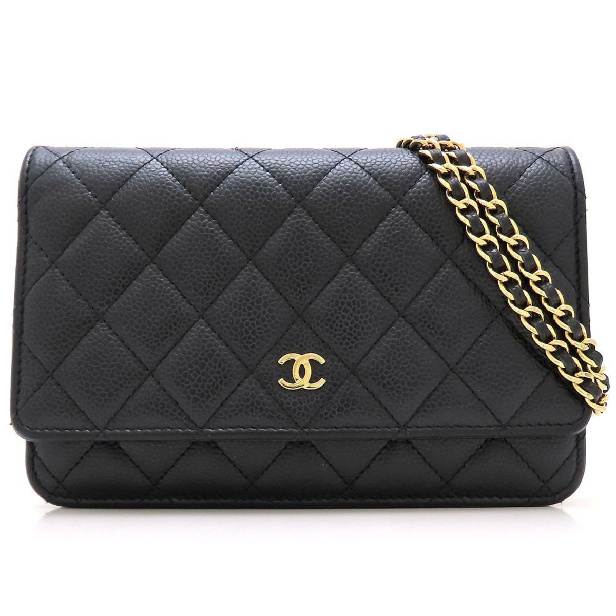 Chanel Black Grained Calfskin Chain/Shoulder Wallet (Pre-Owned)