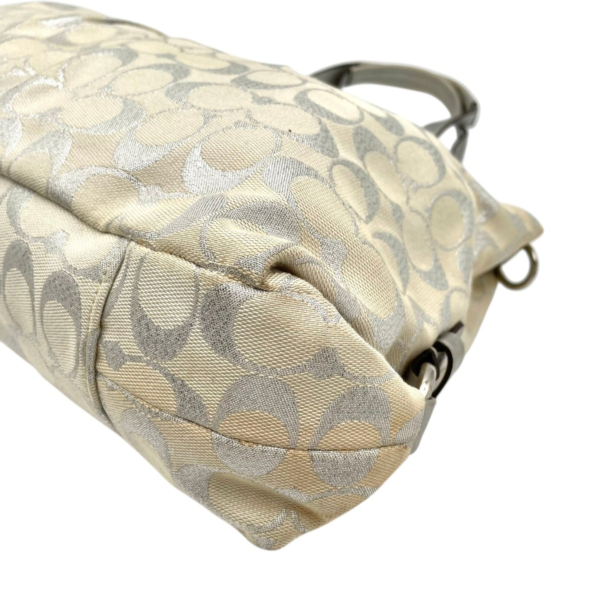 Coach Ivory Silver Canvas Leather Handbag Shoulder Bag Tote Bag (Pre-Owned)