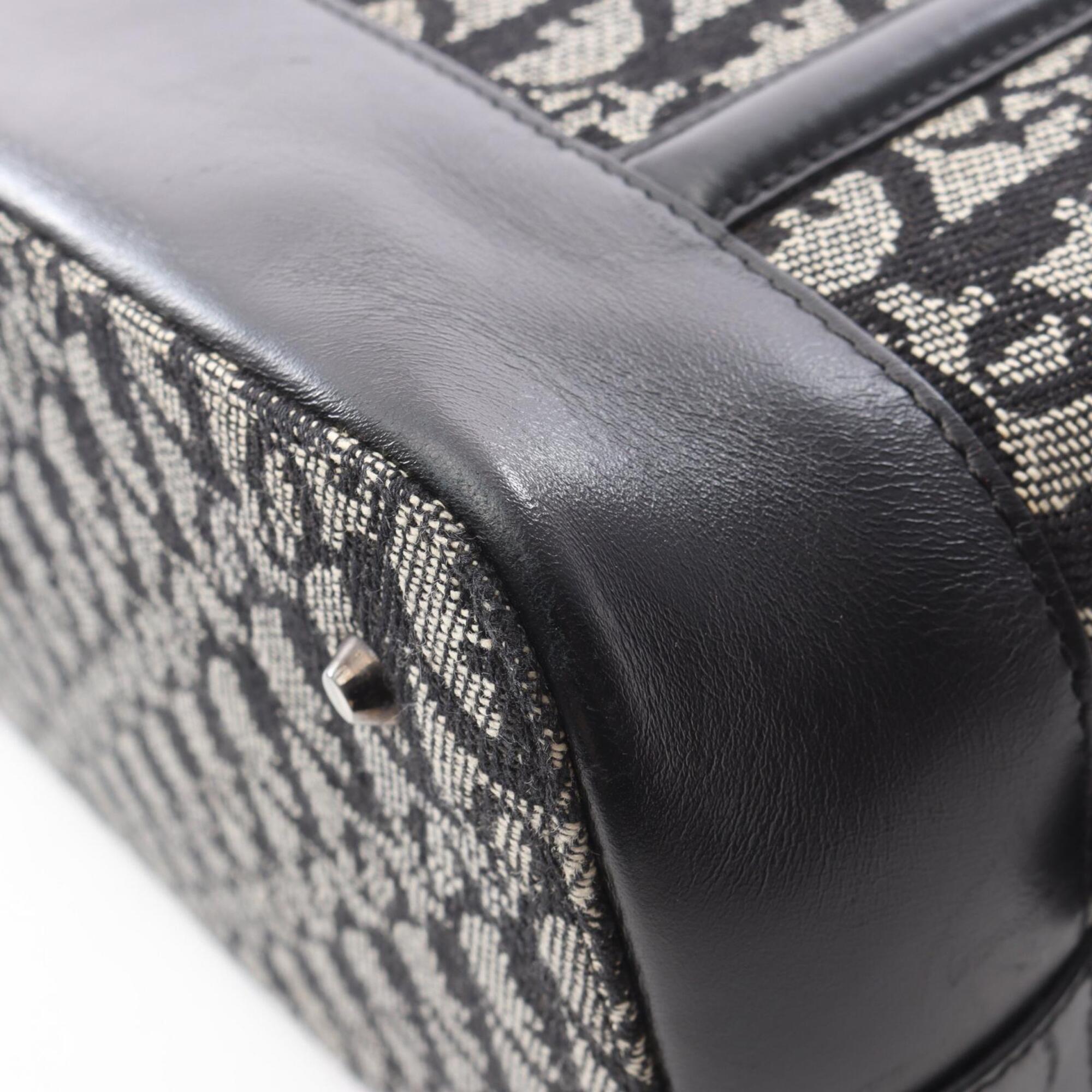 Christian Dior Beige Black Canvas Leather Handbag (Pre-Owned)