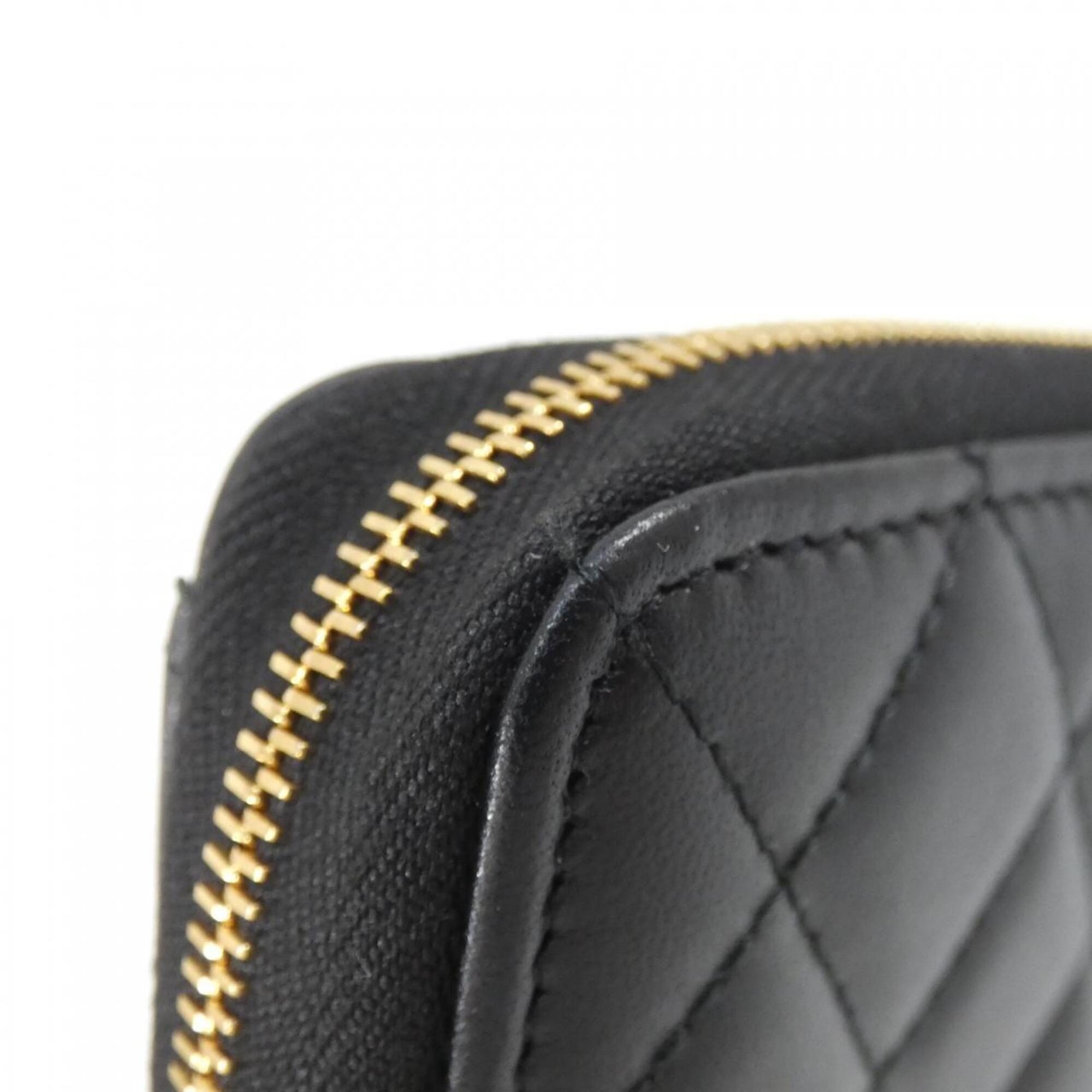 Chanel Black Bordeaux Leather Long Wallet (Bi-Fold) (Pre-Owned)