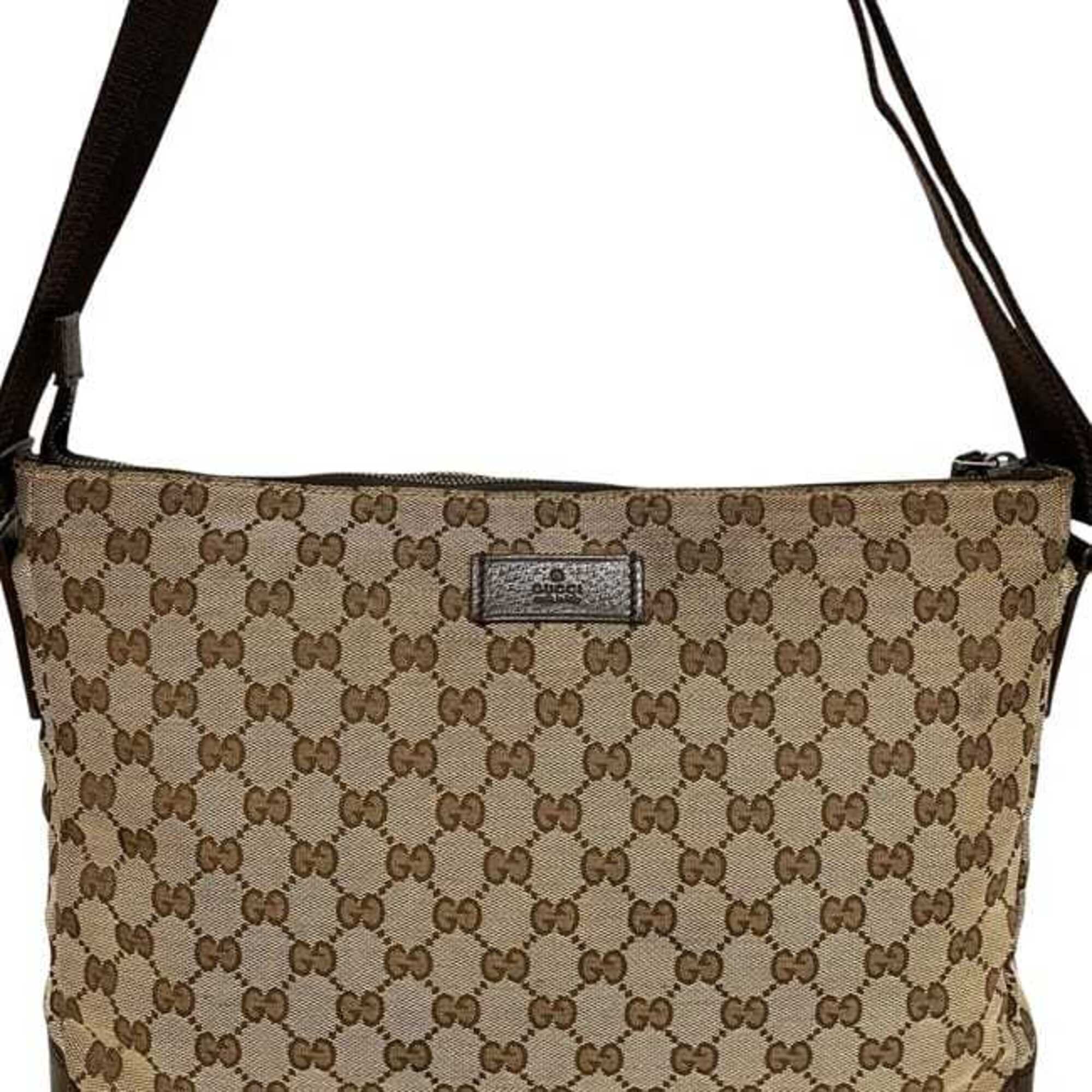 Gucci Beige Brown Gg Canvas Leather Shoulder Bag (Pre-Owned)