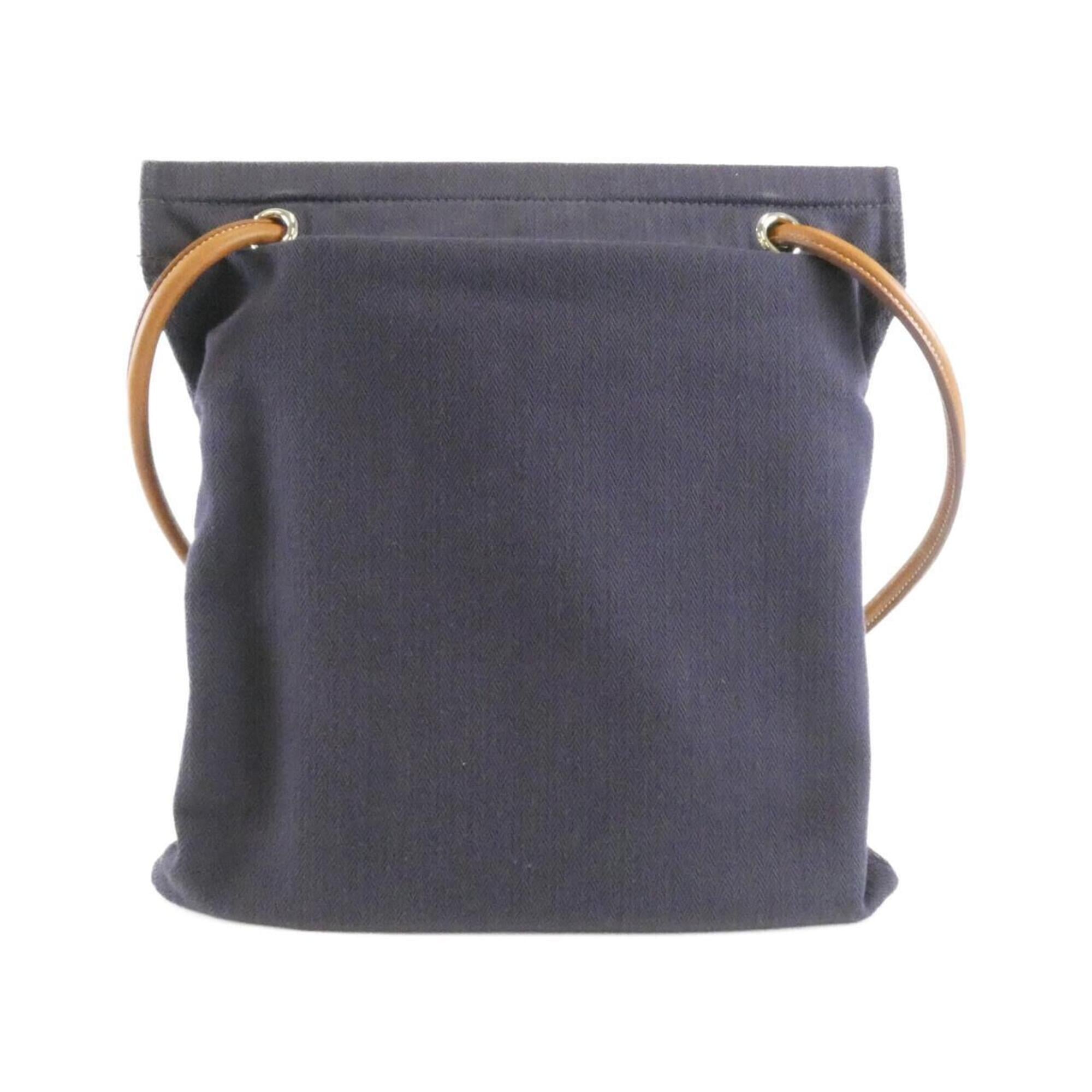 Hermes Blue Indigo Fauve Toile Chevron Barenia Leather Shoulder Bag (Pre-Owned)