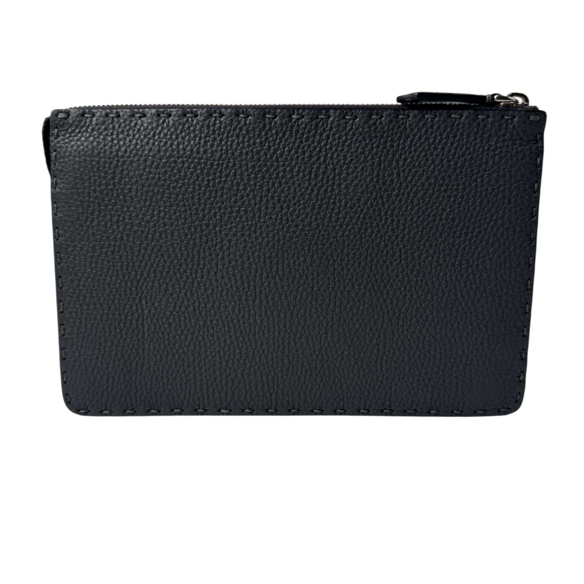 Fendi Dark Gray Leather Clutch Bag (Pre-Owned)