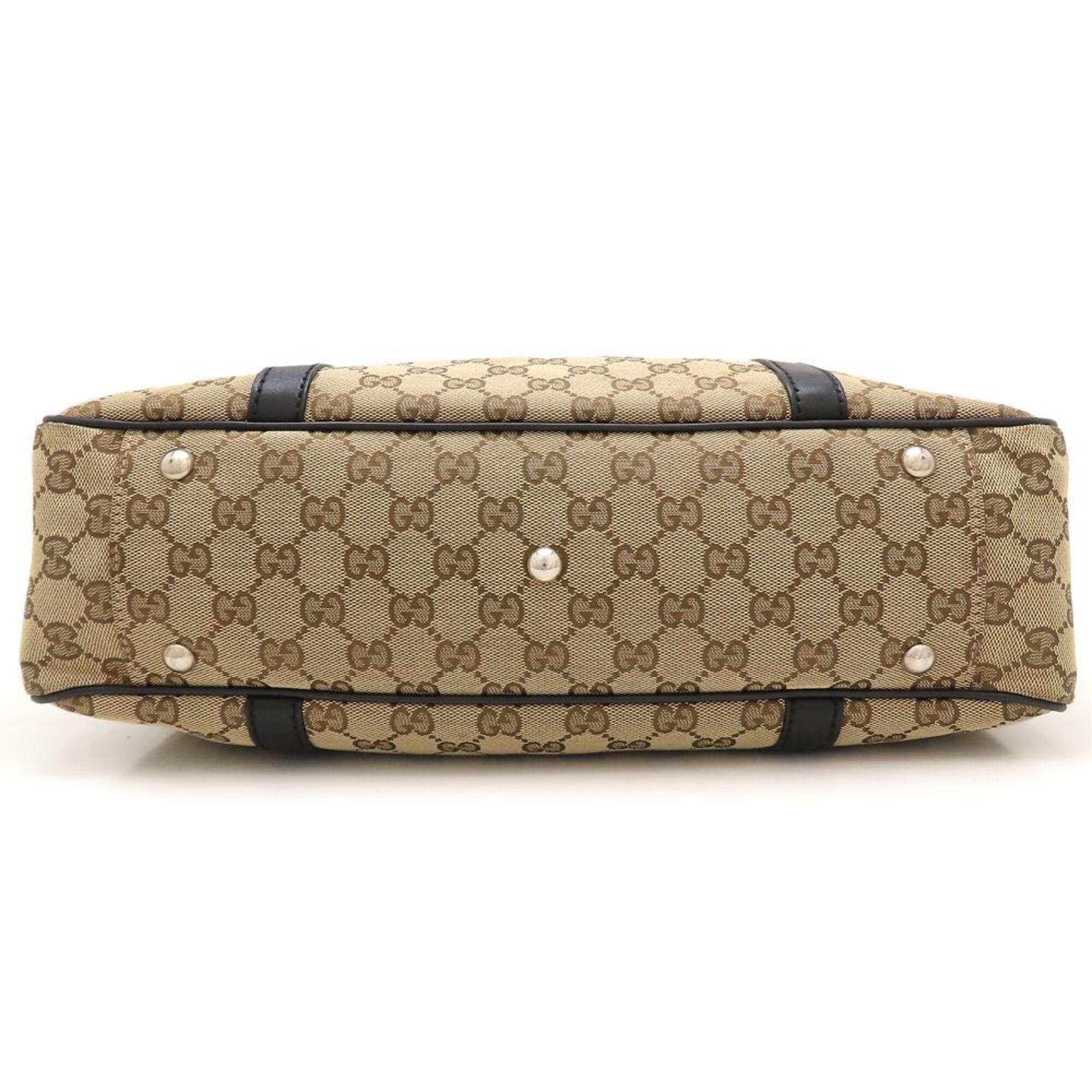 Gucci Beige Black Gg Canvas Leather Tote Bag (Pre-Owned)