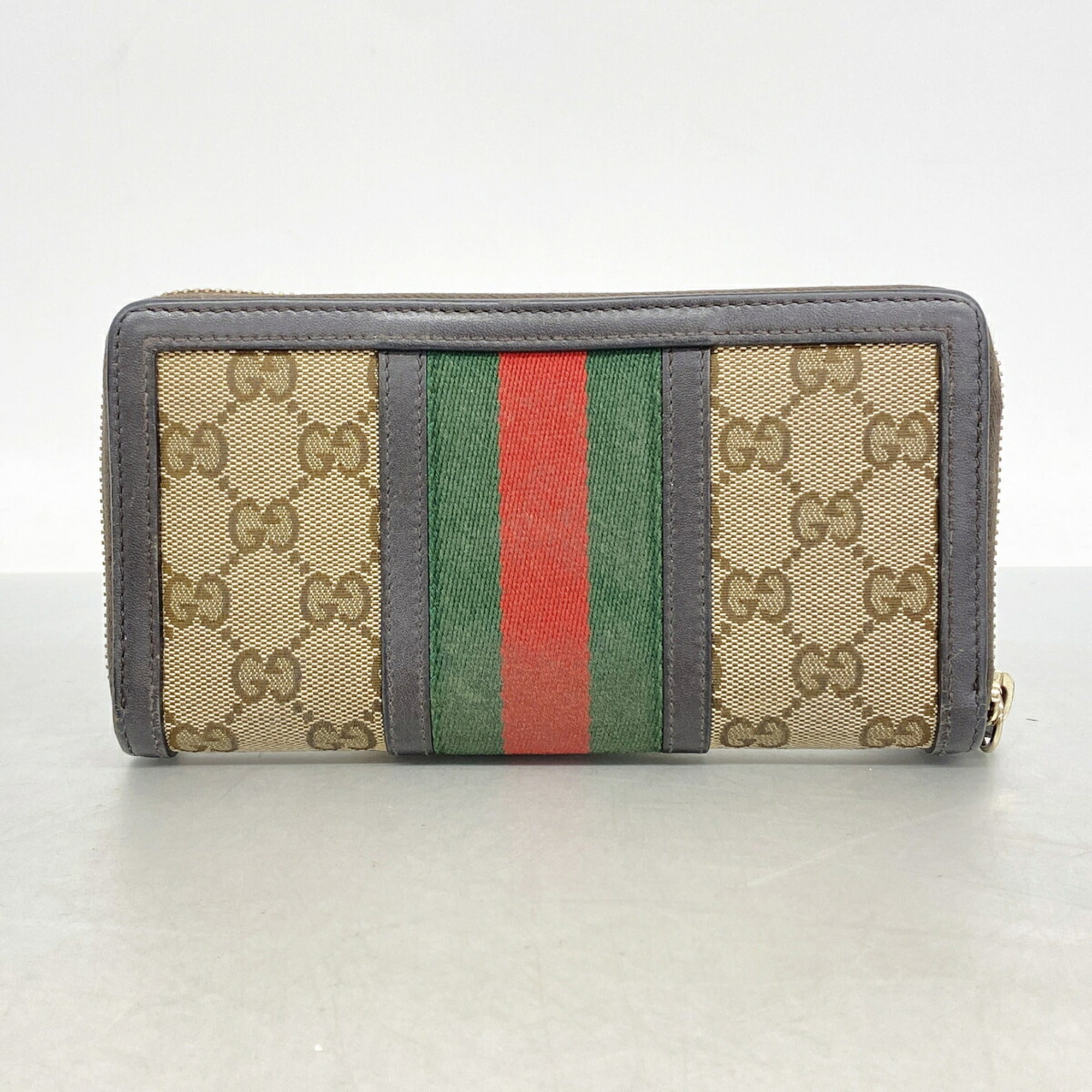 Gucci Brown Canvas Leather Long Wallet (Bi-Fold) (Pre-Owned)