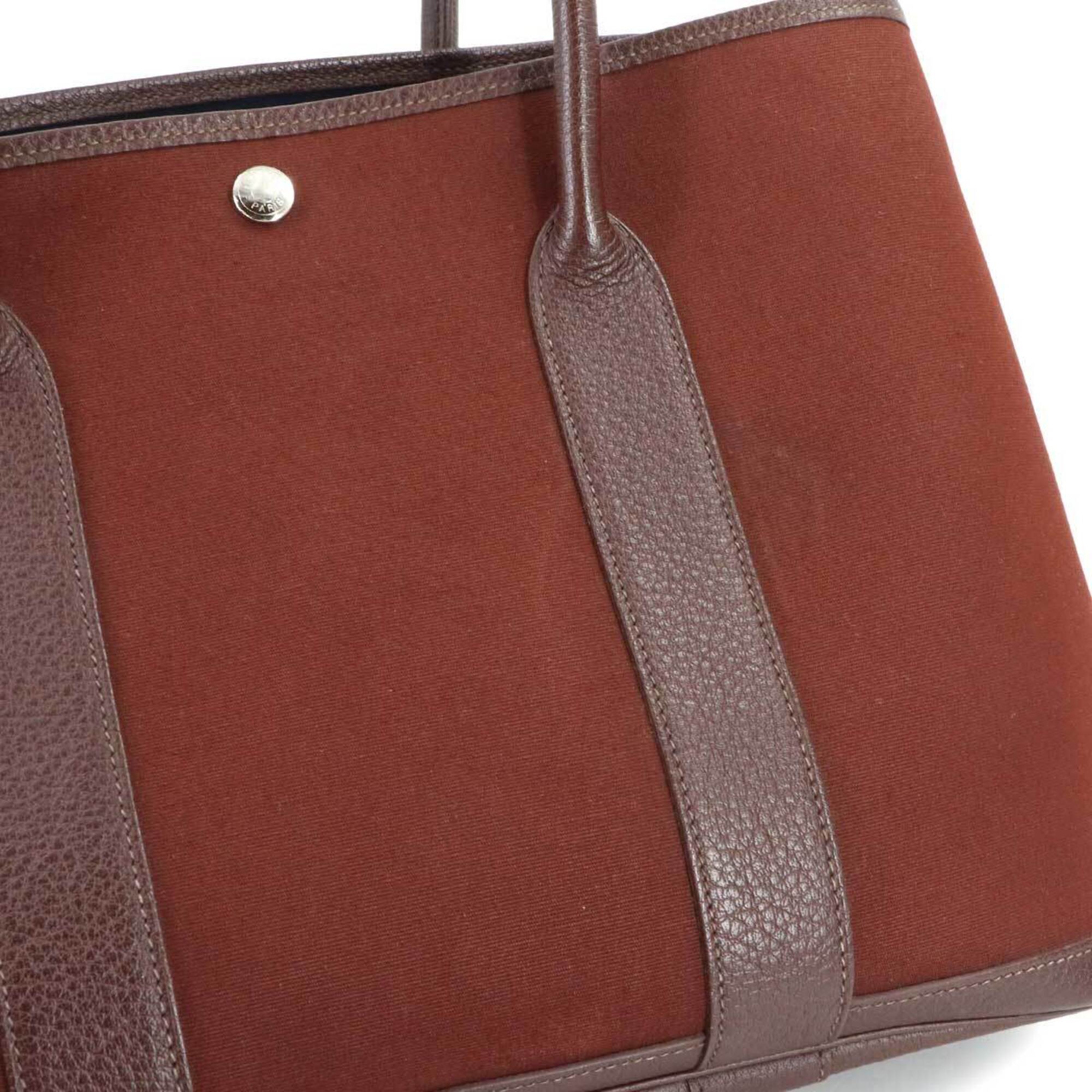 Hermes Havane Navy Toile Officier Leather Handbag Tote Bag (Pre-Owned)