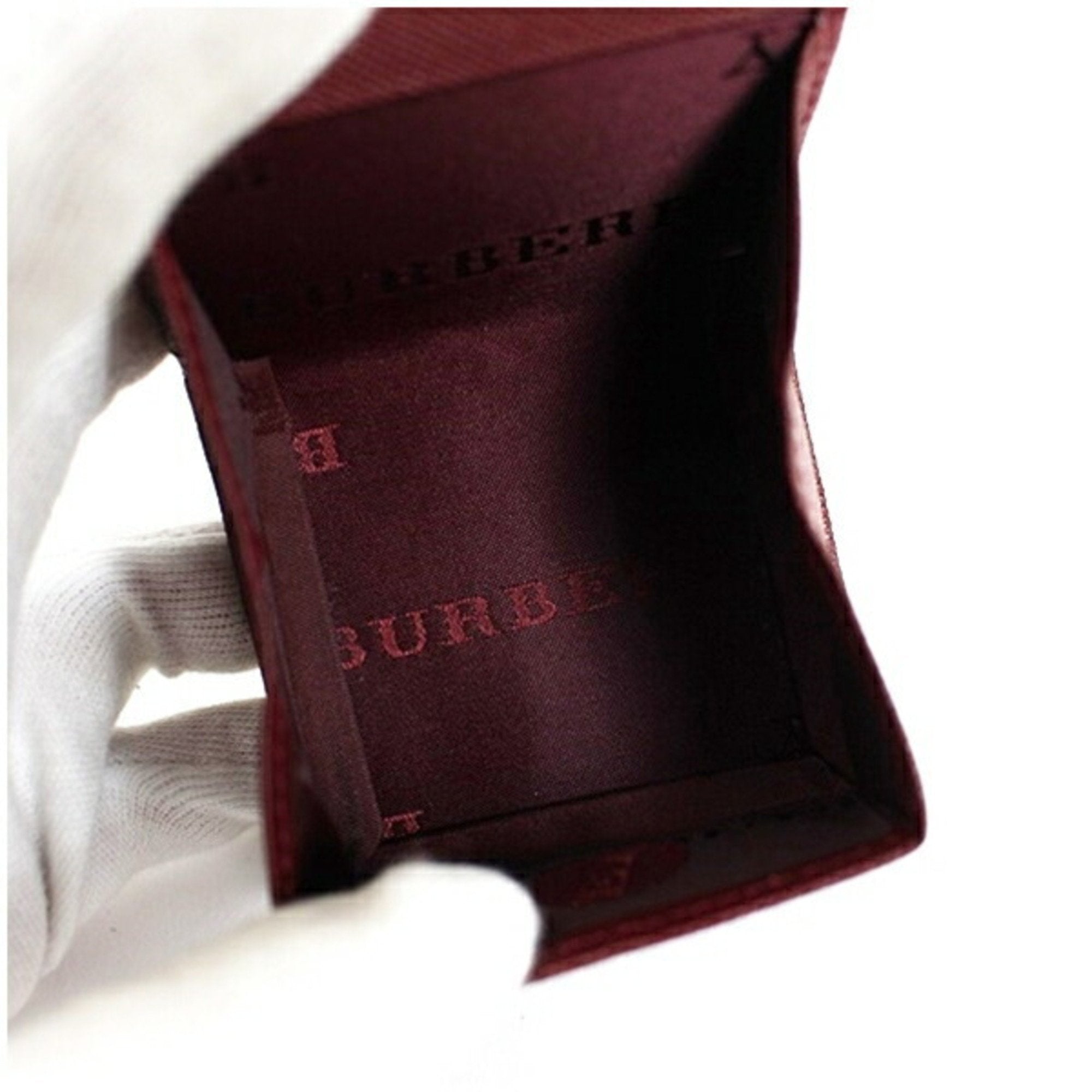 Burberry Beige Black Wine Canvas Leather Coin Purse/Coin Case (Pre-Owned)