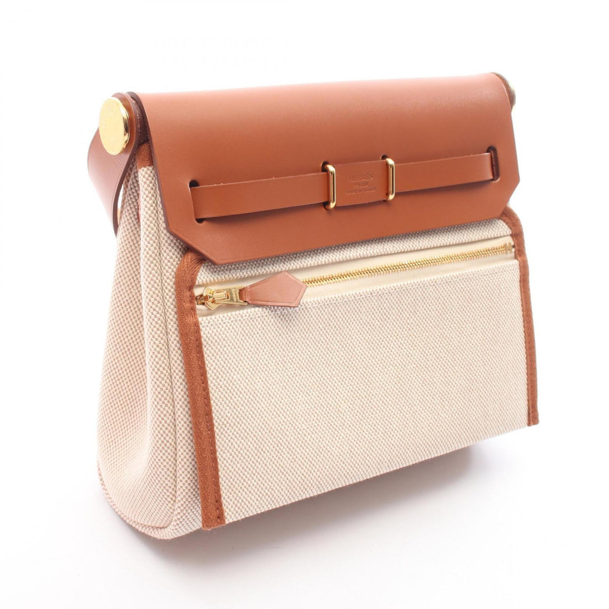 Hermes Beige Brown Ecru Canvas Toile H Handbag Shoulder Bag (Pre-Owned)
