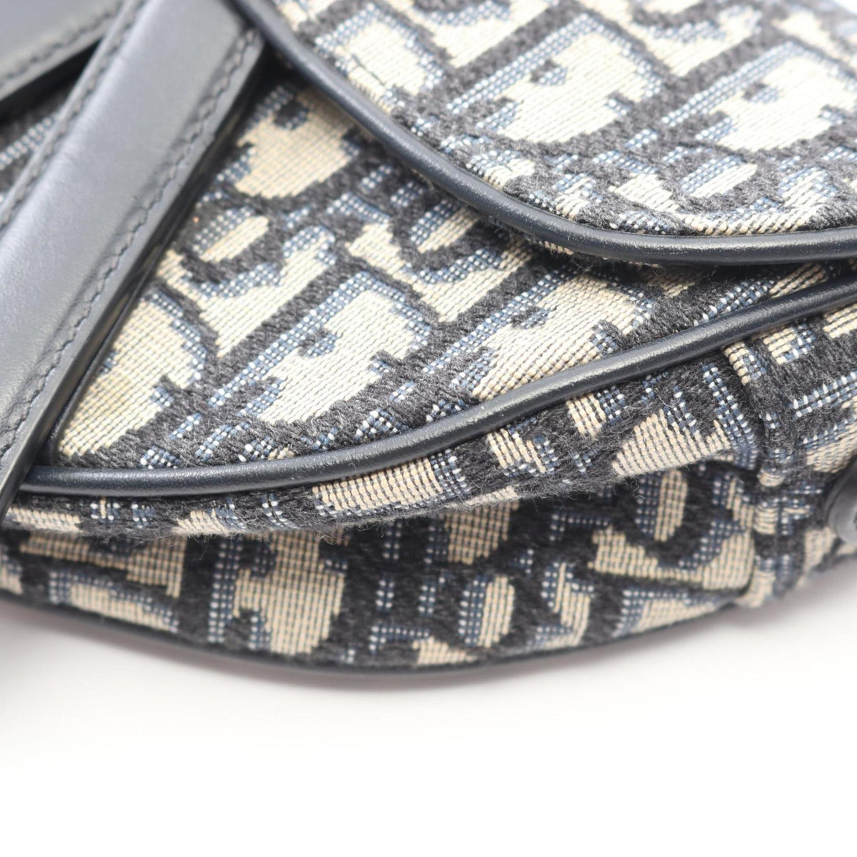 Christian Dior Ivory Navy Canvas Leather Handbag Saddle Bag (Pre-Owned)
