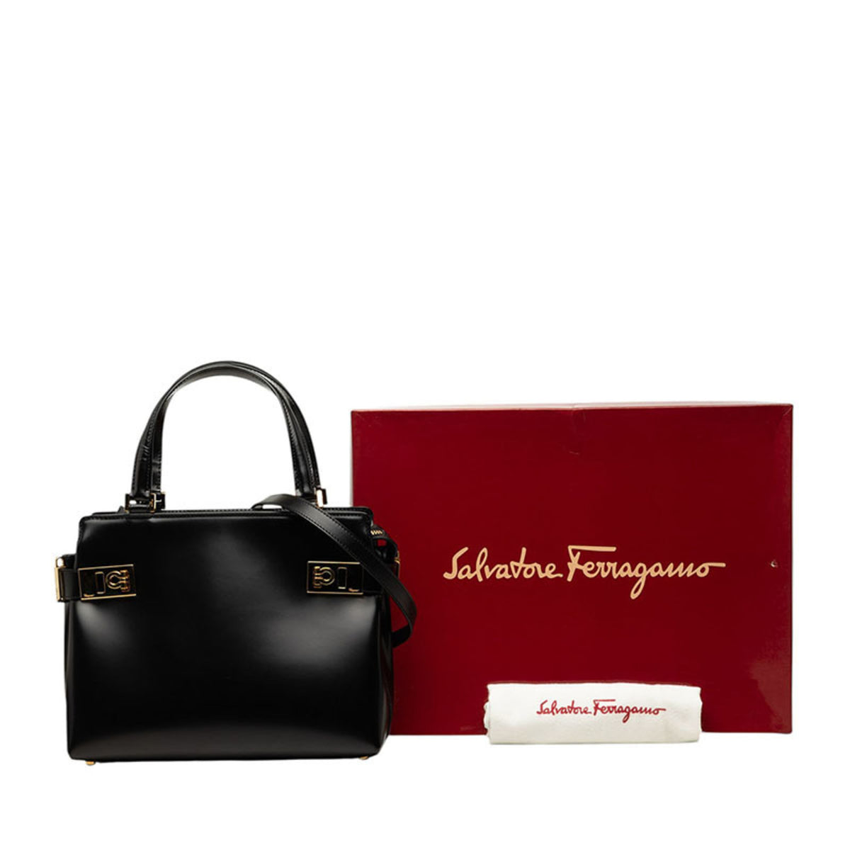 Salvatore Ferragamo Black Leather Handbag Shoulder Bag (Pre-Owned)