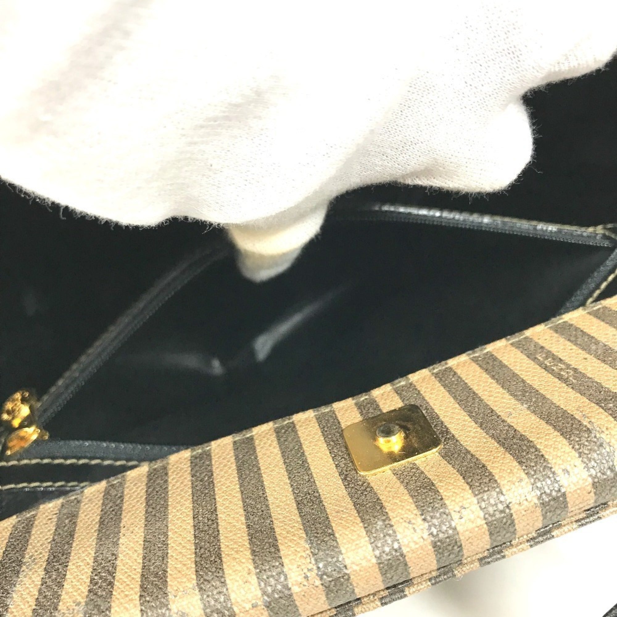 Fendi Black Brown Leather Coated Canvas Handbag Shoulder Bag Tote Bag (Pre-Owned)
