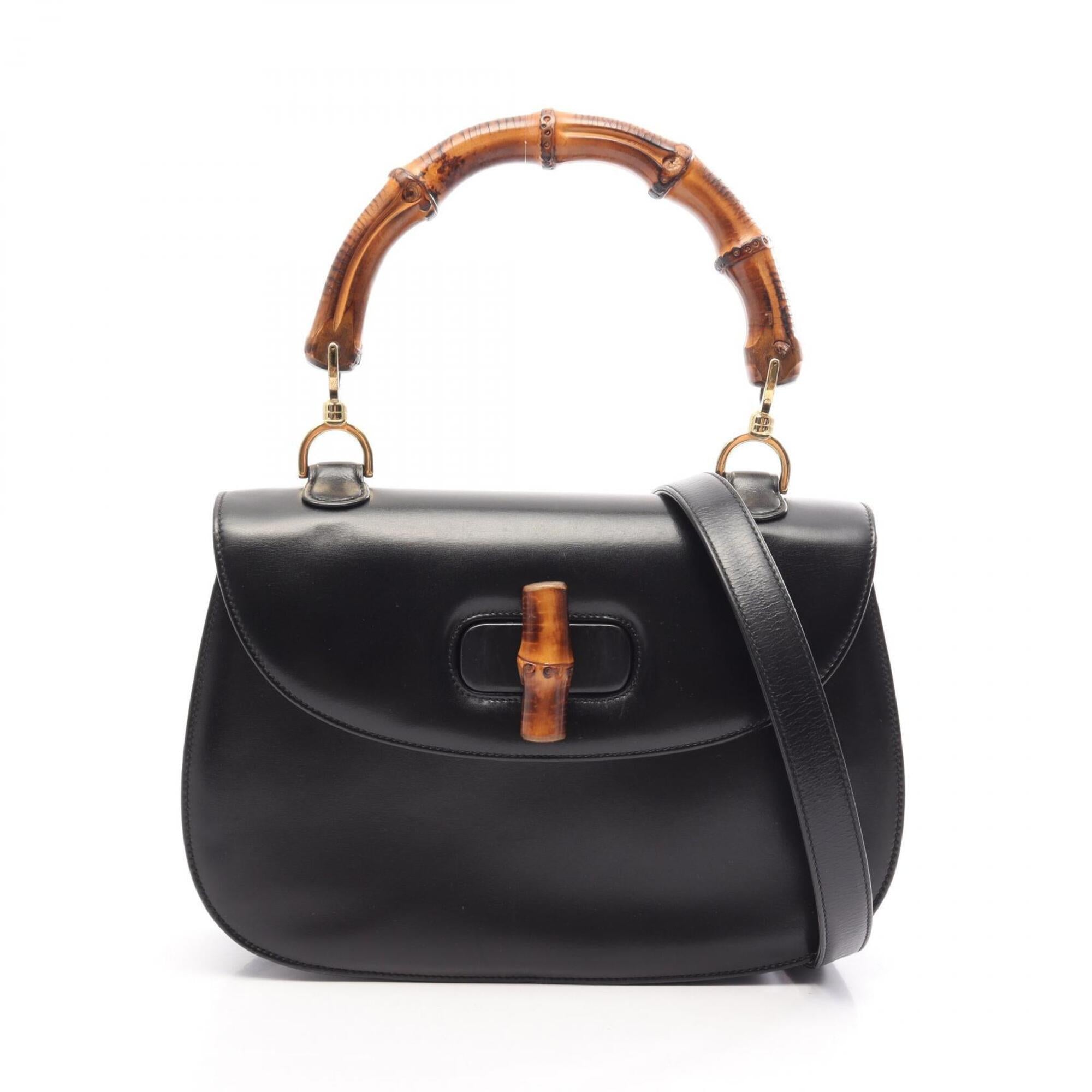 Gucci Bamboo Black Leather Handbag (Pre-Owned)