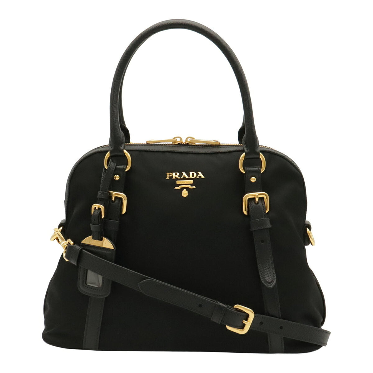 Prada Black Nero Nylon Leather Handbag Shoulder Bag (Pre-Owned)