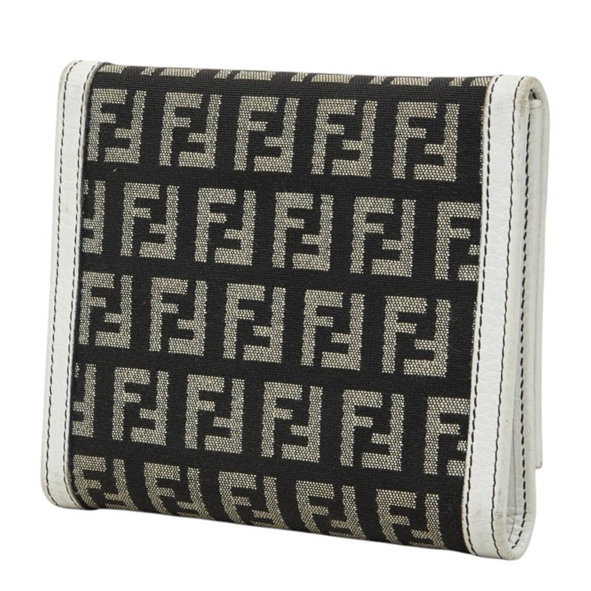 Fendi Brown White Canvas Leather Wallet (Tri-Fold) (Pre-Owned)