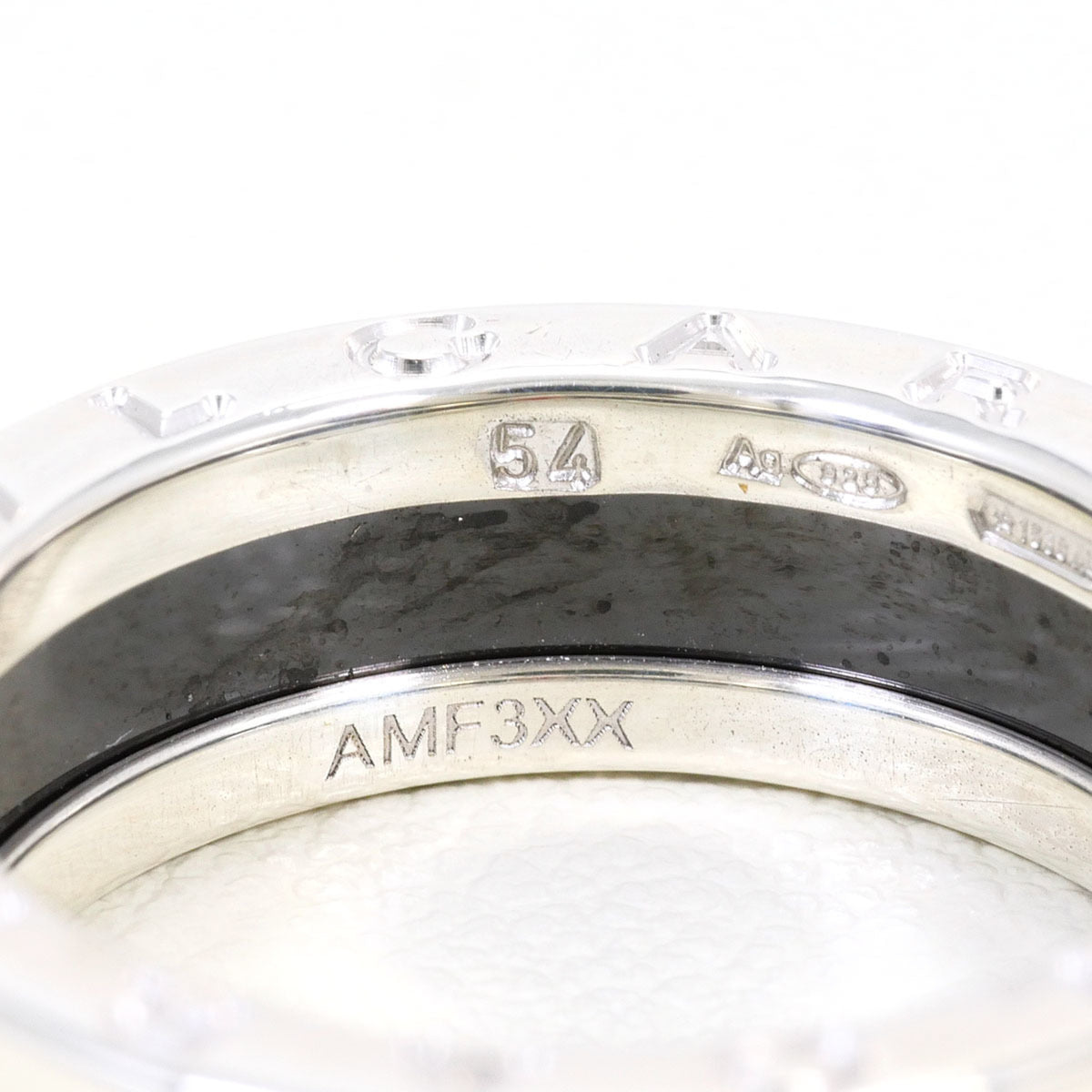 Bvlgari Silver Black Ceramic Silver 925 Band Ring (Pre-Owned)