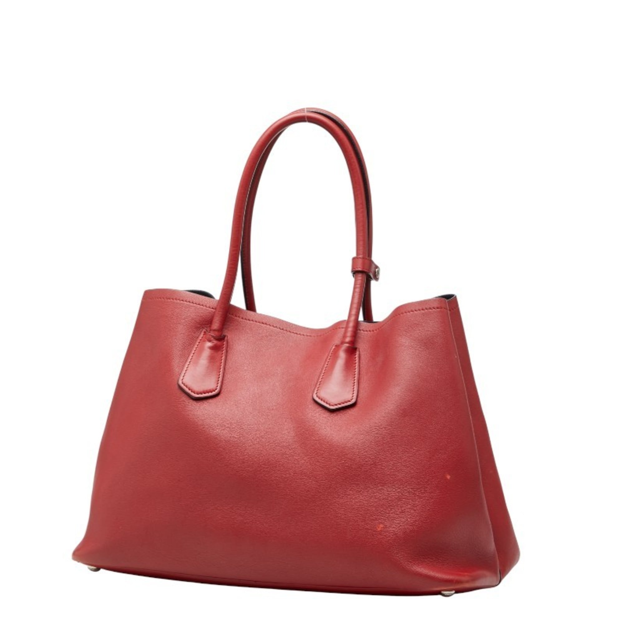 Prada Red Color Leather Shoulder Bag Tote Bag (Pre-Owned)
