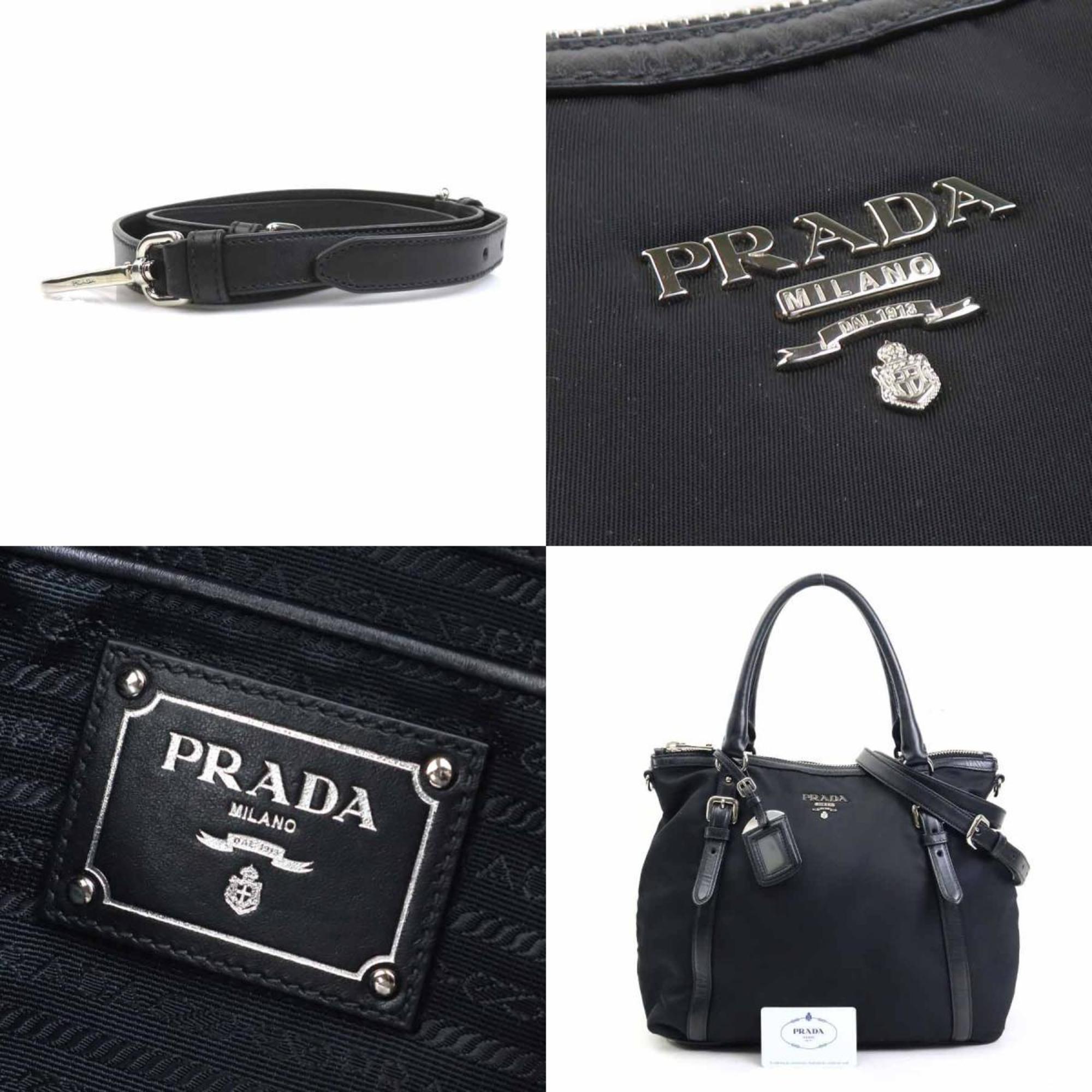 Prada Black Nylon Leather Handbag Shoulder Bag (Pre-Owned)
