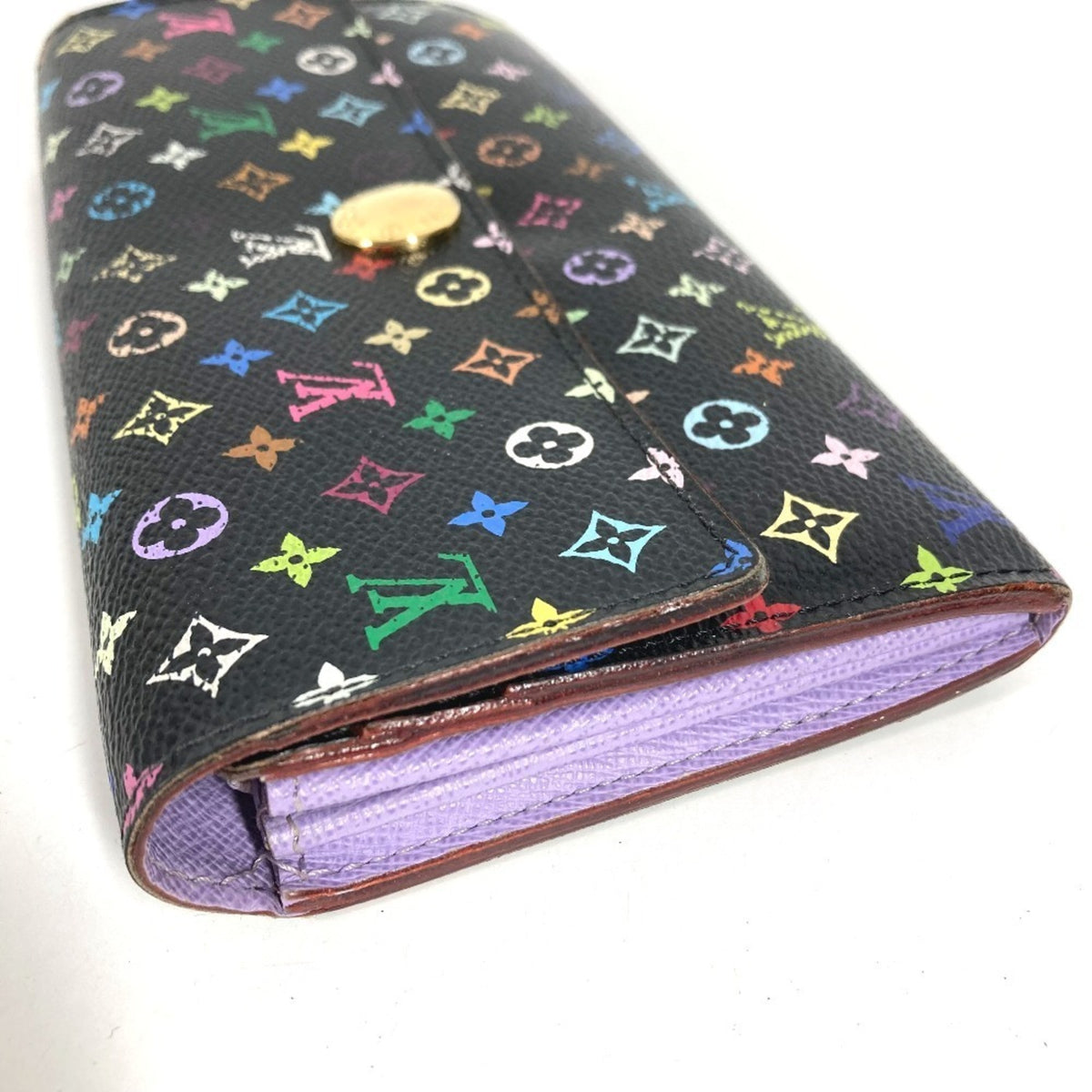 Louis Vuitton Black Multi-Color Purple Monogram Multicolore Canvas Long Wallet (Bi-Fold) (Pre-Owned)