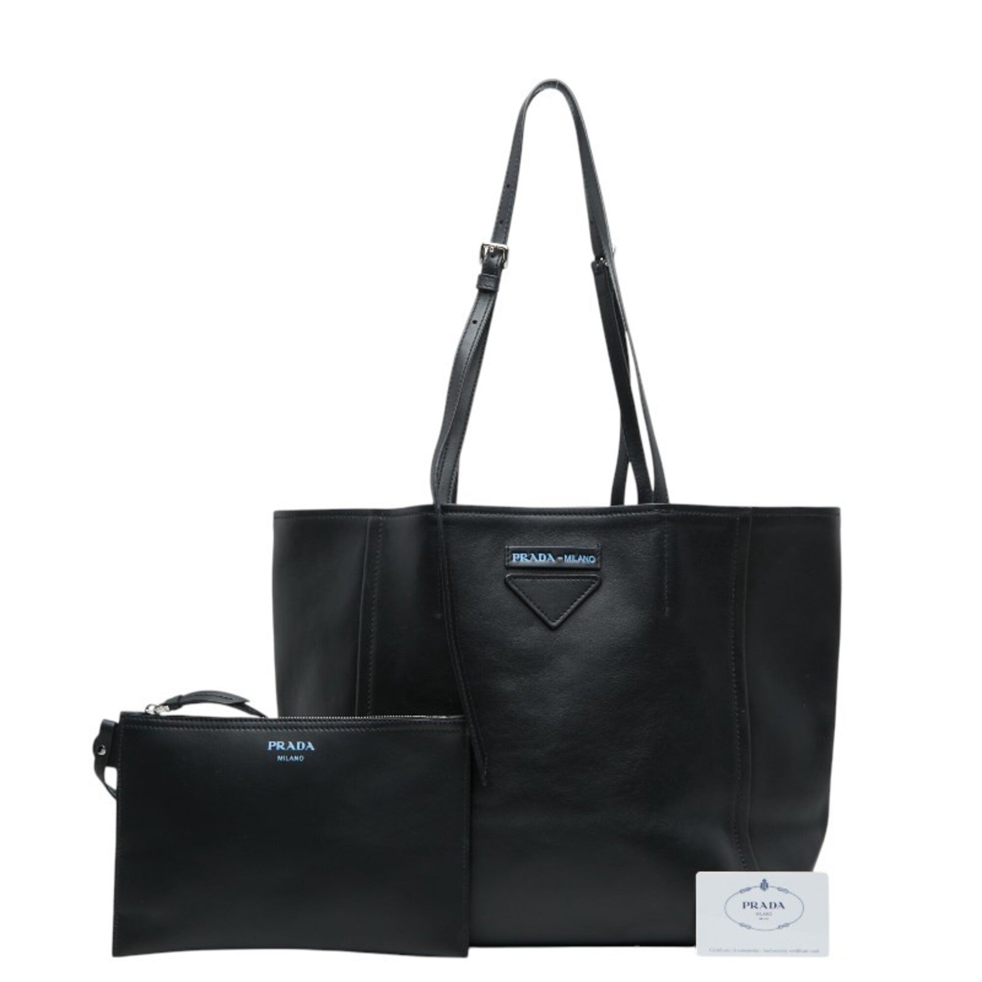 Prada Black Leather Pouch Shoulder Bag Tote Bag (Pre-Owned)