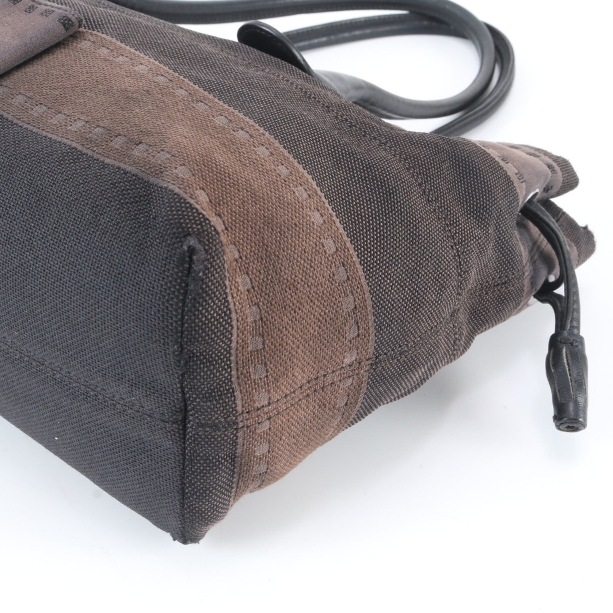 Salvatore Ferragamo Black Brown Leather Canvas Handbag (Pre-Owned)