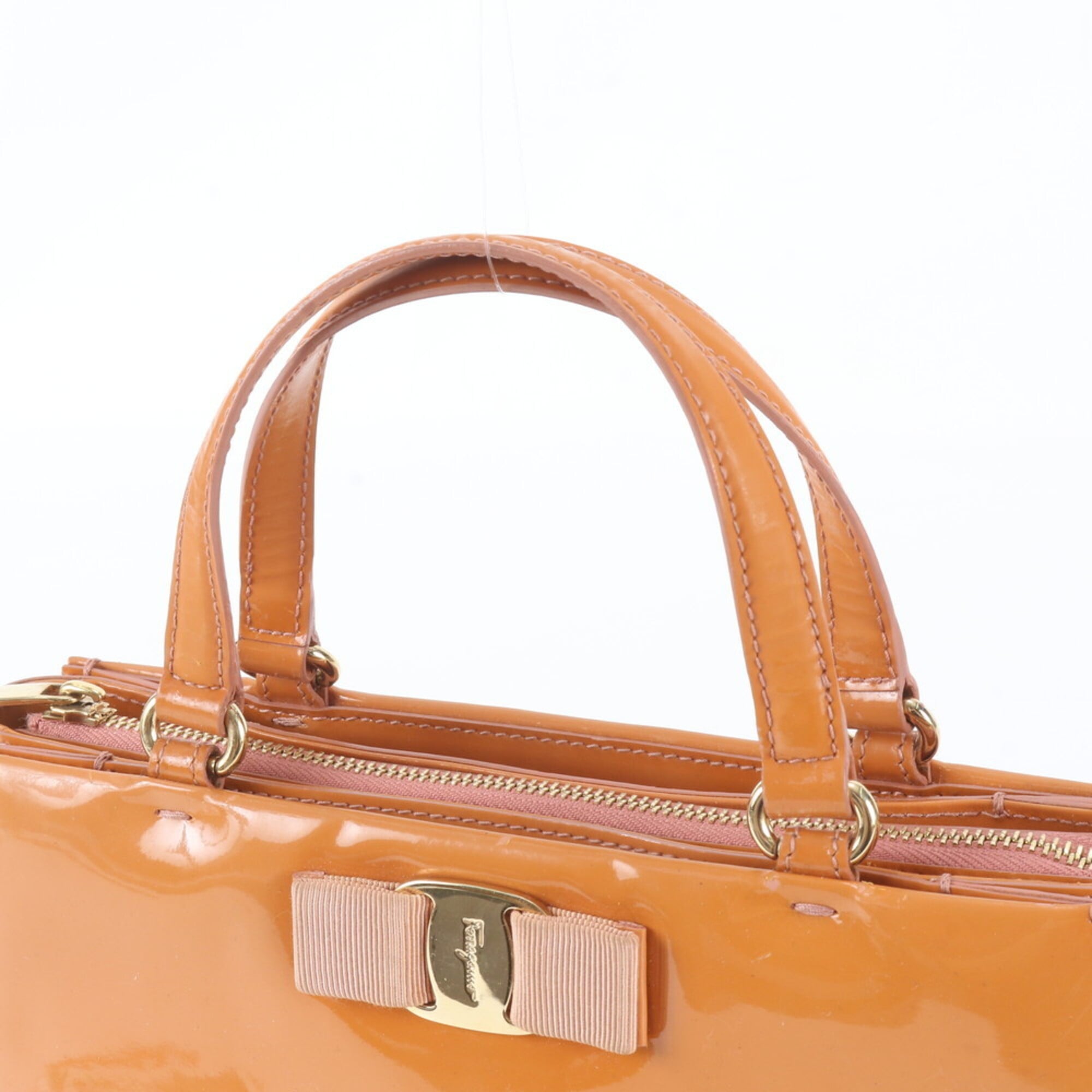 Salvatore Ferragamo Orange Leather Handbag Shoulder Bag Tote Bag (Pre-Owned)