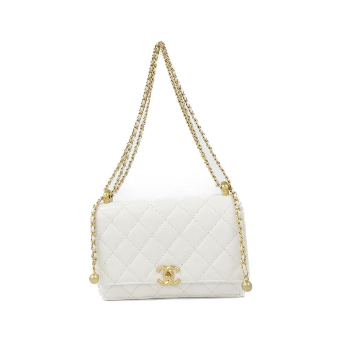 Chanel White Leather Chain/Shoulder Wallet (Pre-Owned)