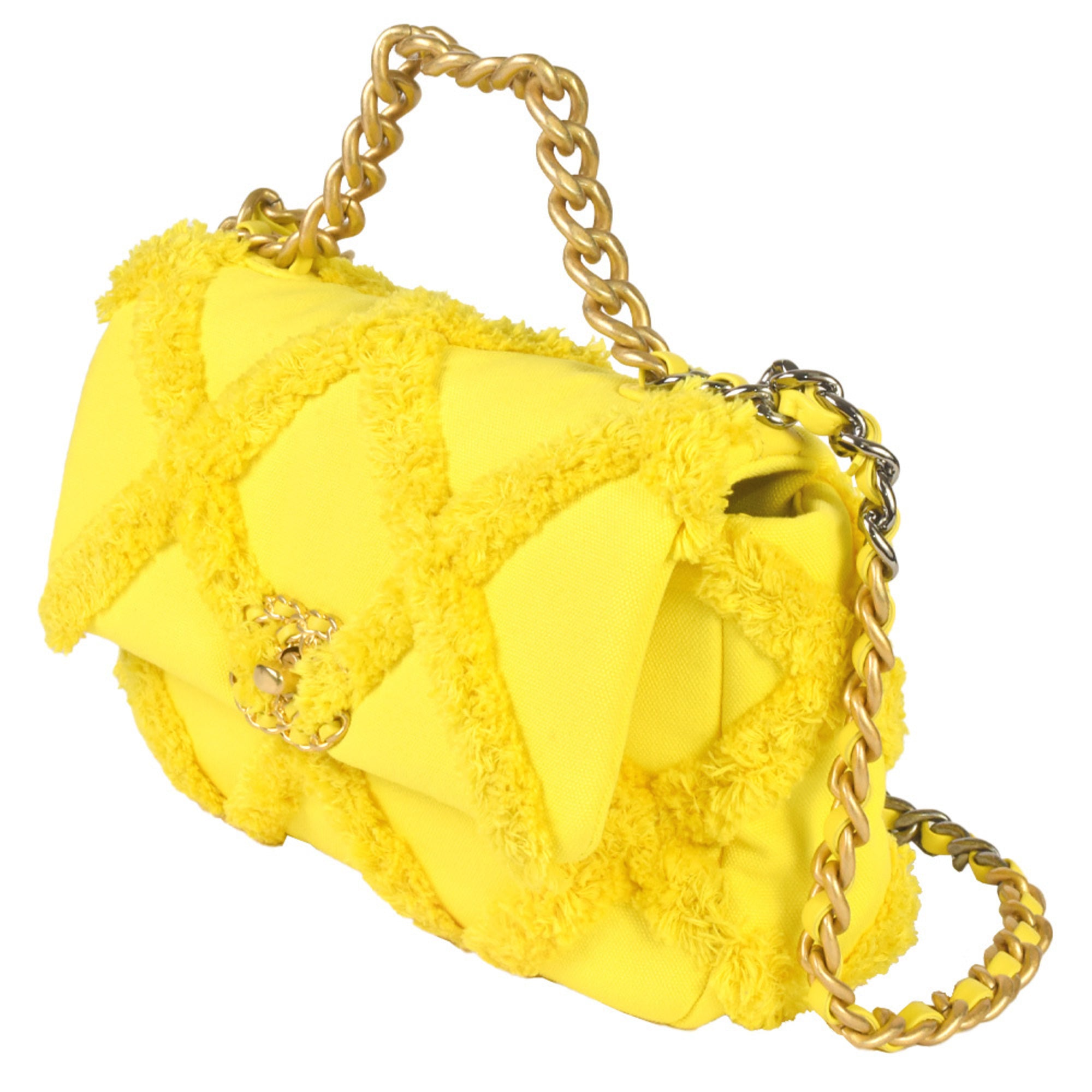 Chanel Yellow Canvas Leather Shoulder Bag (Pre-Owned)