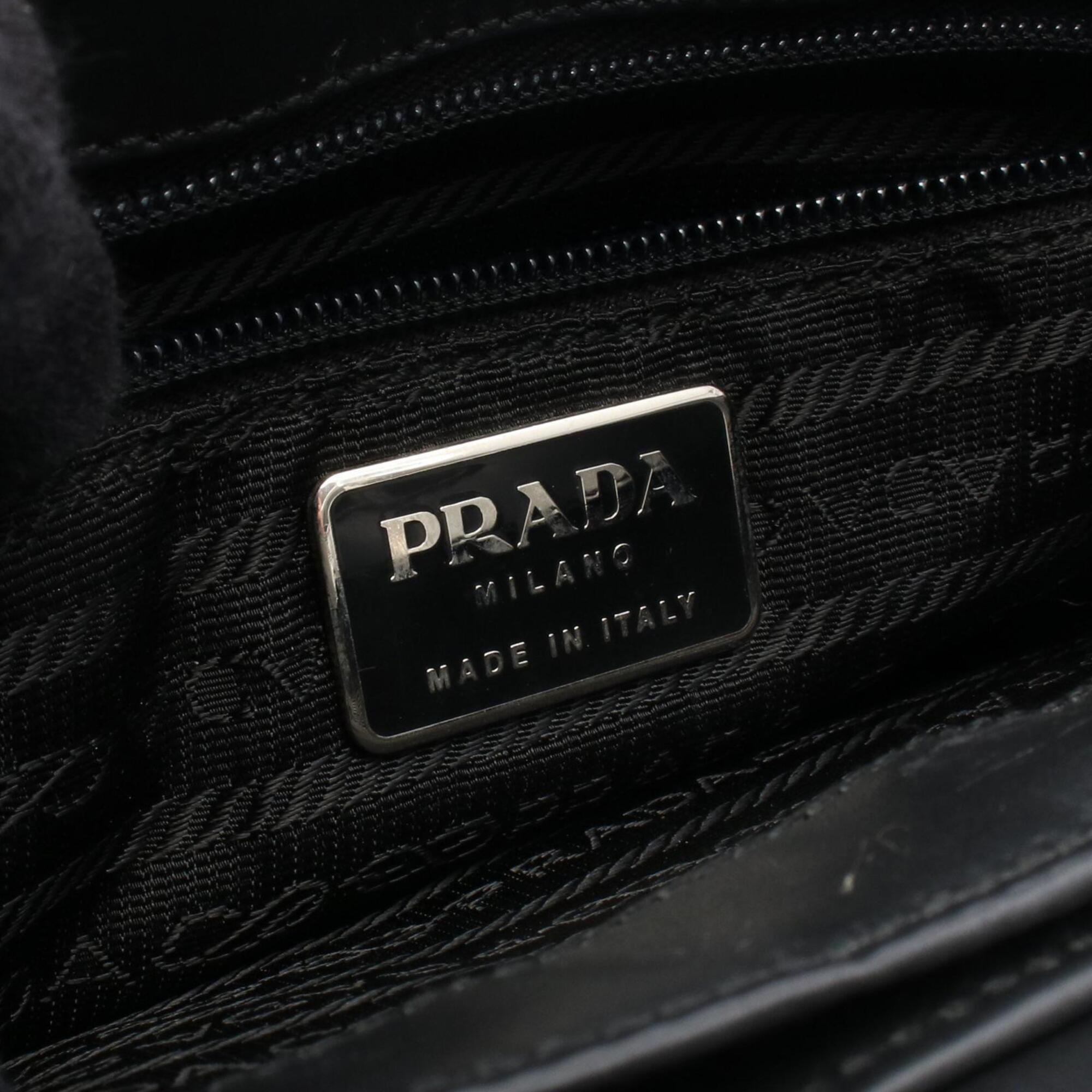 Prada Gray Leather Knit Handbag Tote Bag (Pre-Owned)