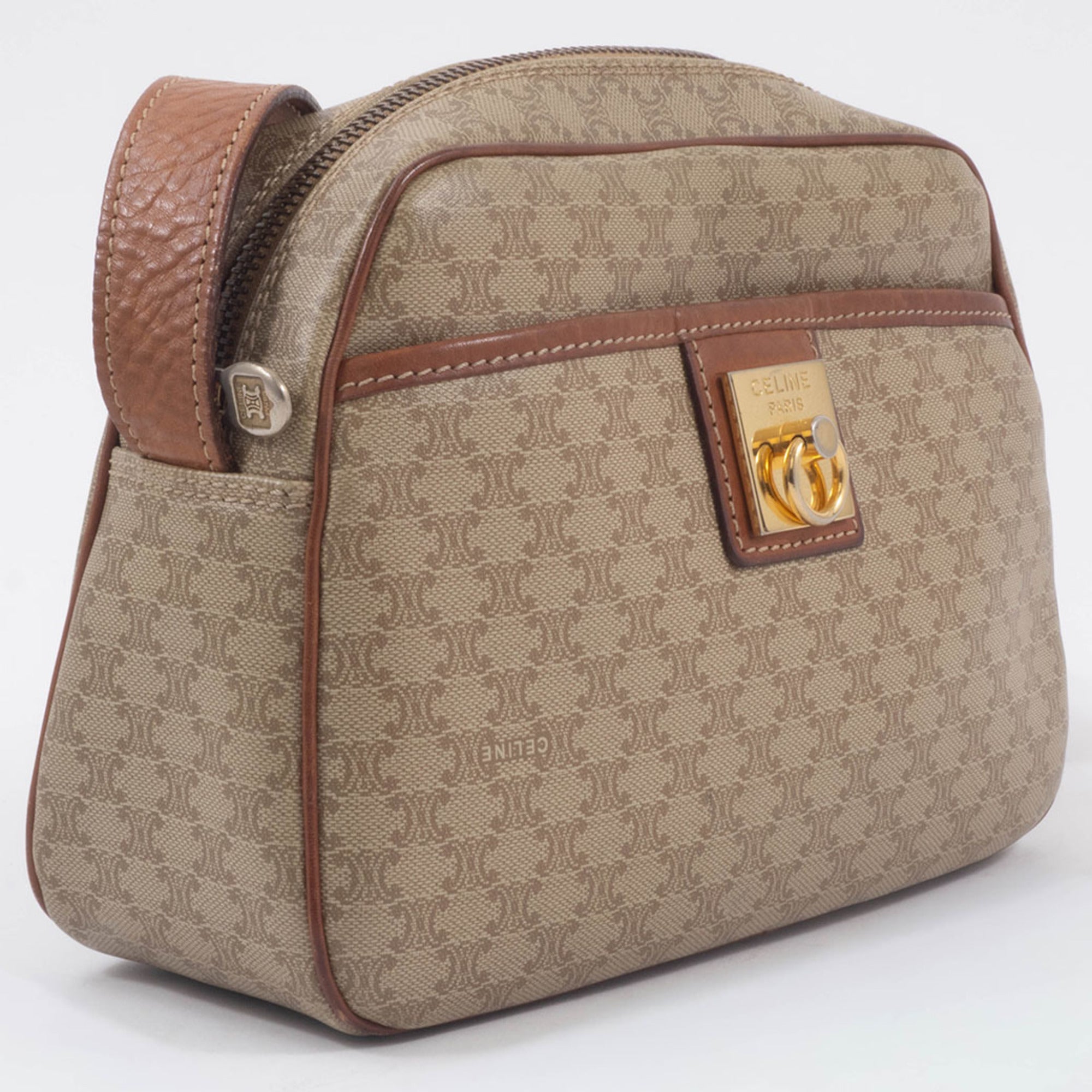 Celine Macadam Beige Brown Leather Pvc Shoulder Bag (Pre-Owned)