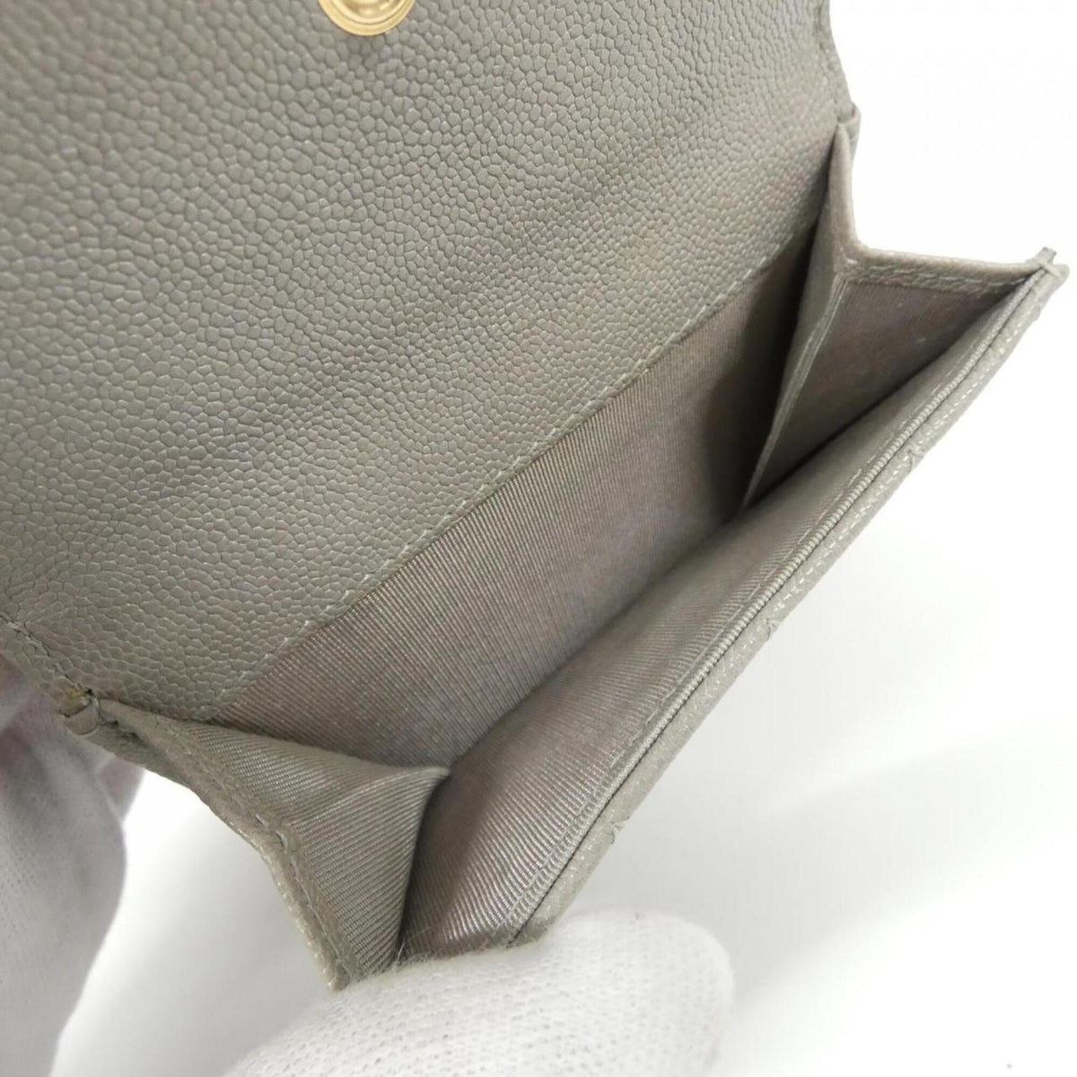 Chanel Gray Grained Calfskin Wallet (Tri-Fold) (Pre-Owned)