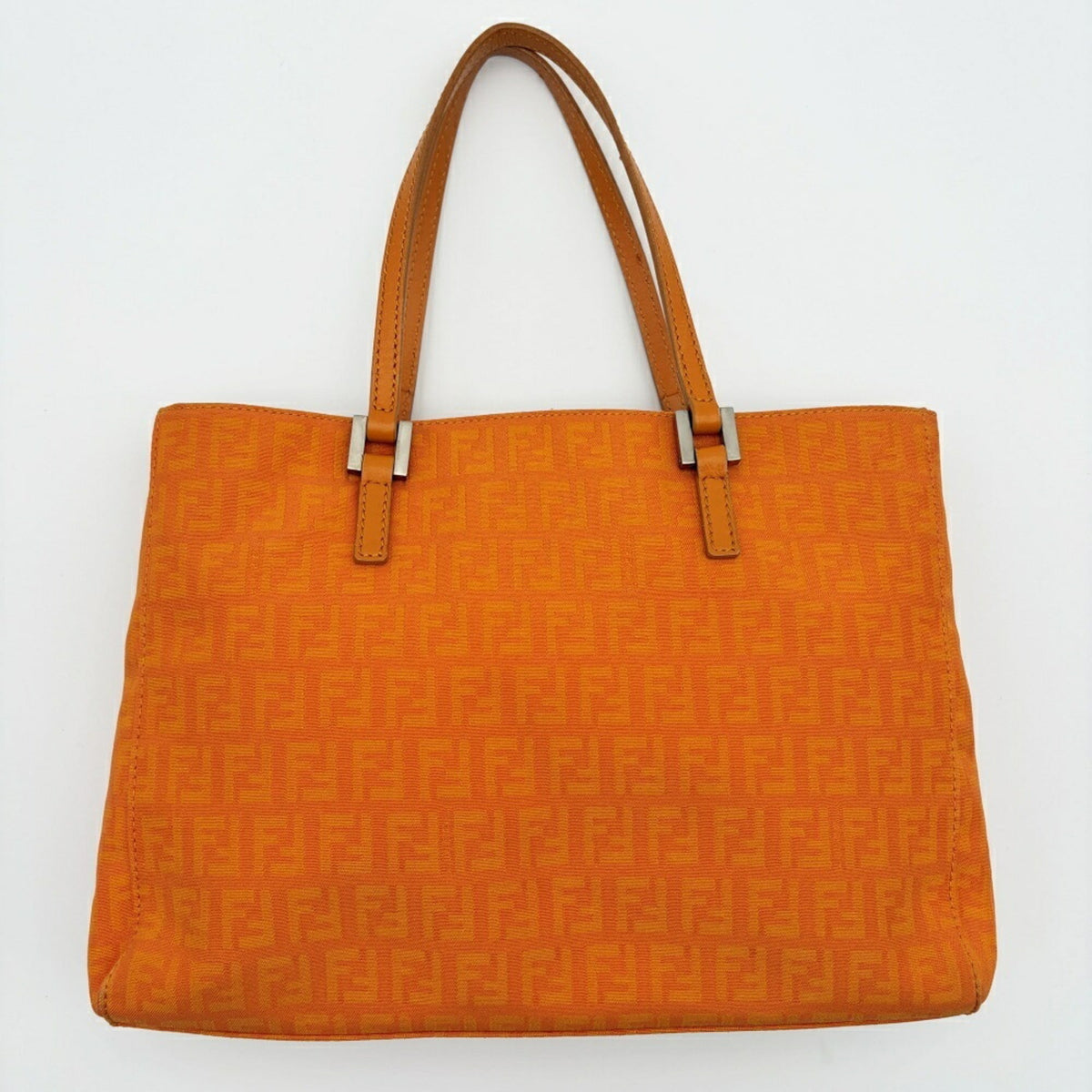 Fendi Zucchino Orange Canvas Leather Tote Bag (Pre-Owned)