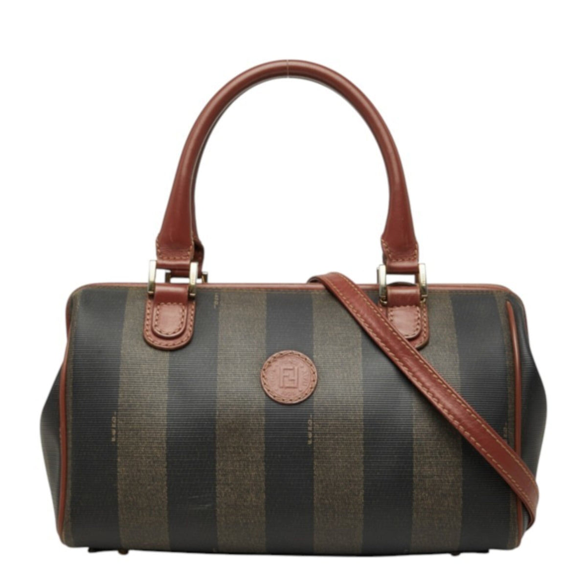 Fendi Pequin Khaki Brown Pvc Leather Boston Bag Shoulder Bag (Pre-Owned)