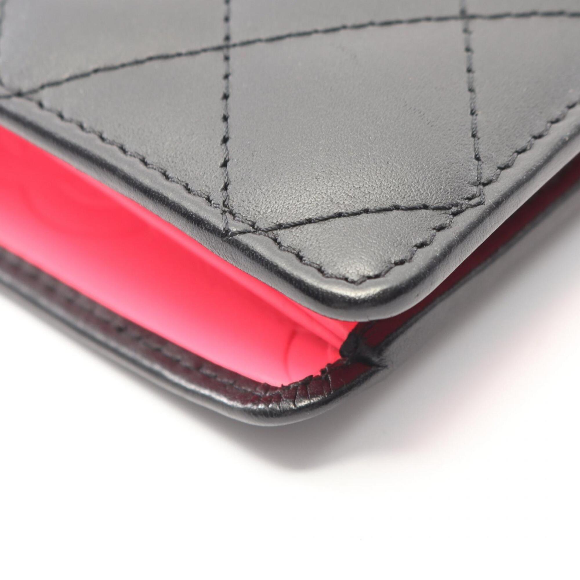 Chanel Black Leather Patent Leather Long Wallet (Bi-Fold) (Pre-Owned)