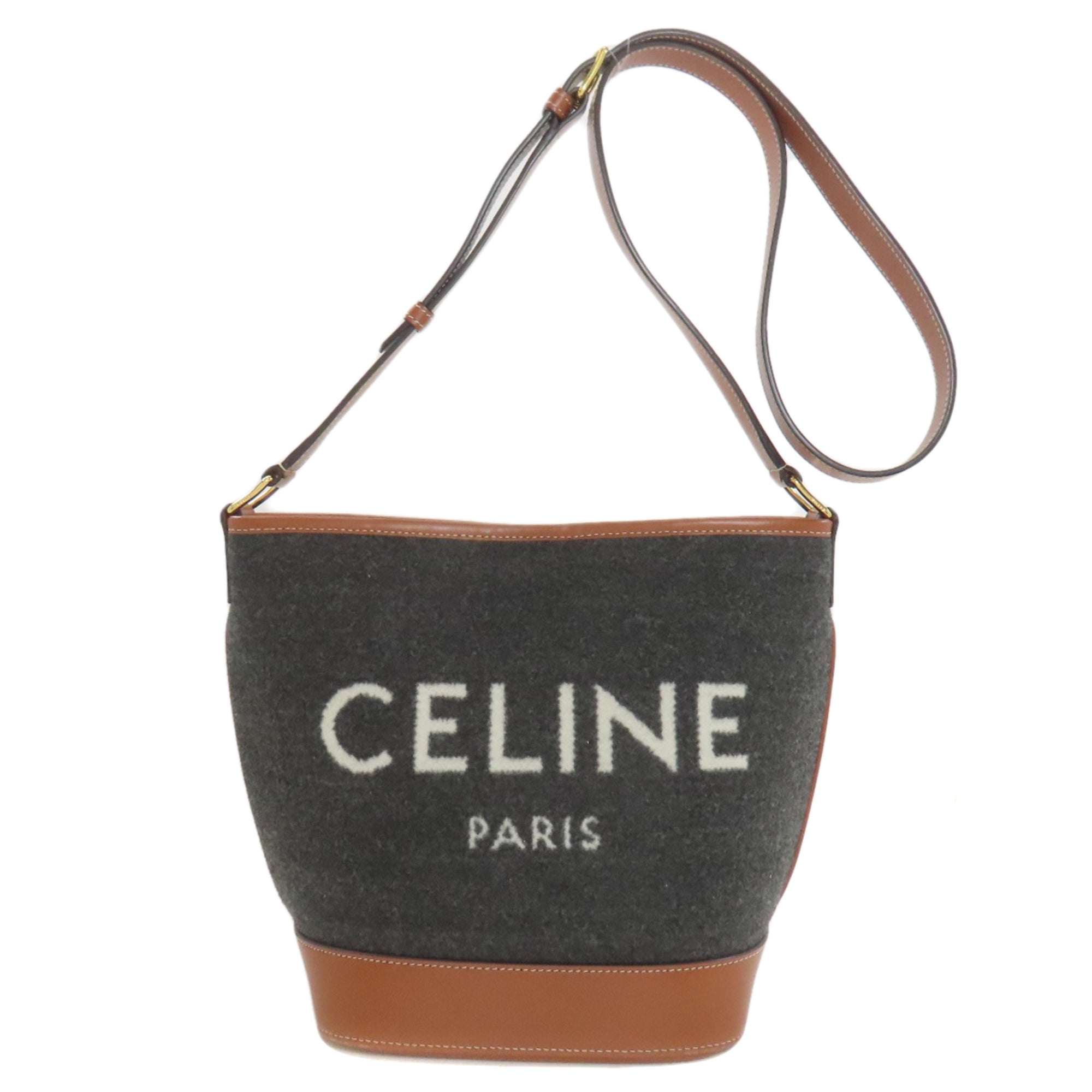 Celine Brown Gray Felt Leather Shoulder Bag (Pre-Owned)