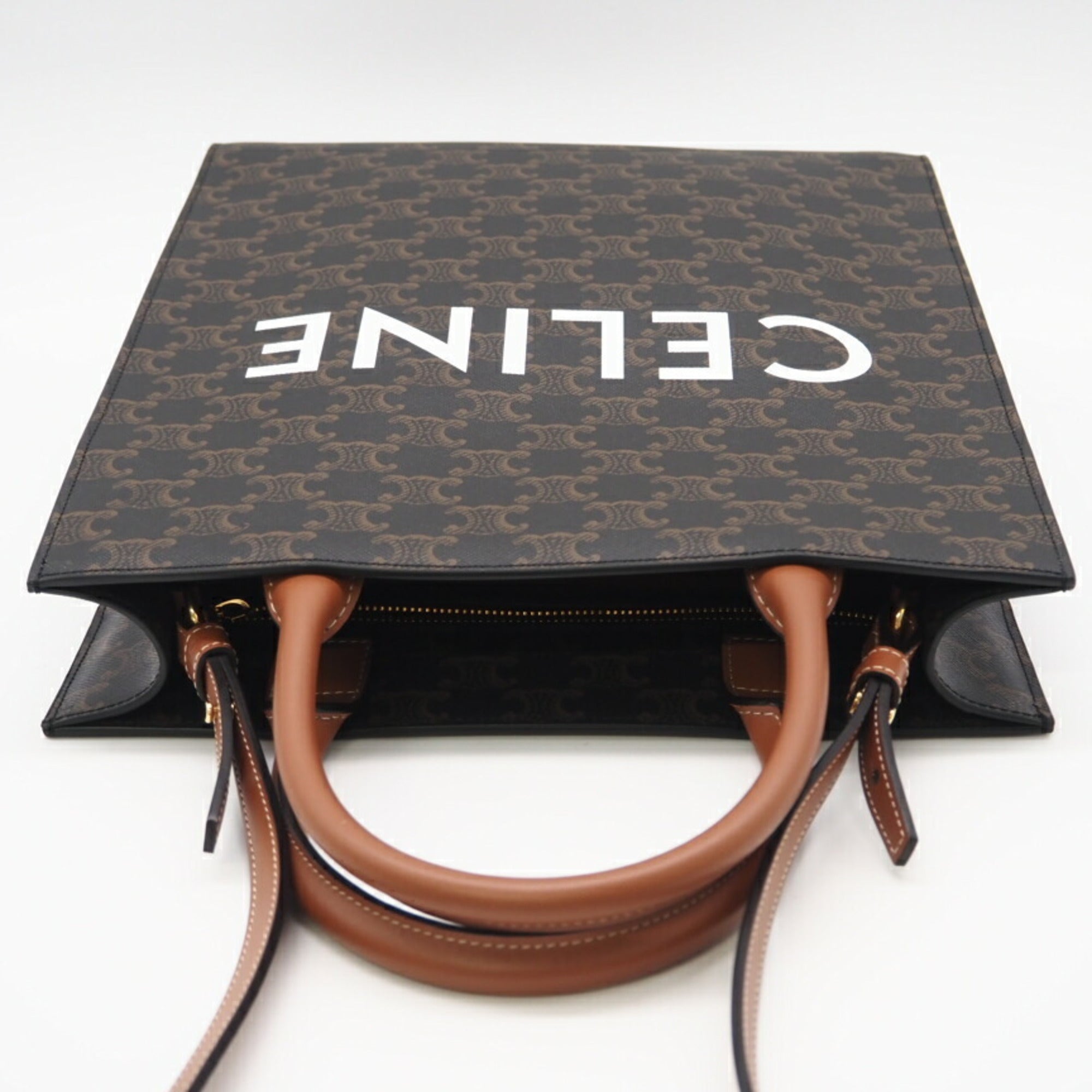 Celine Beige Brown White Coated Canvas Tote Bag (Pre-Owned)