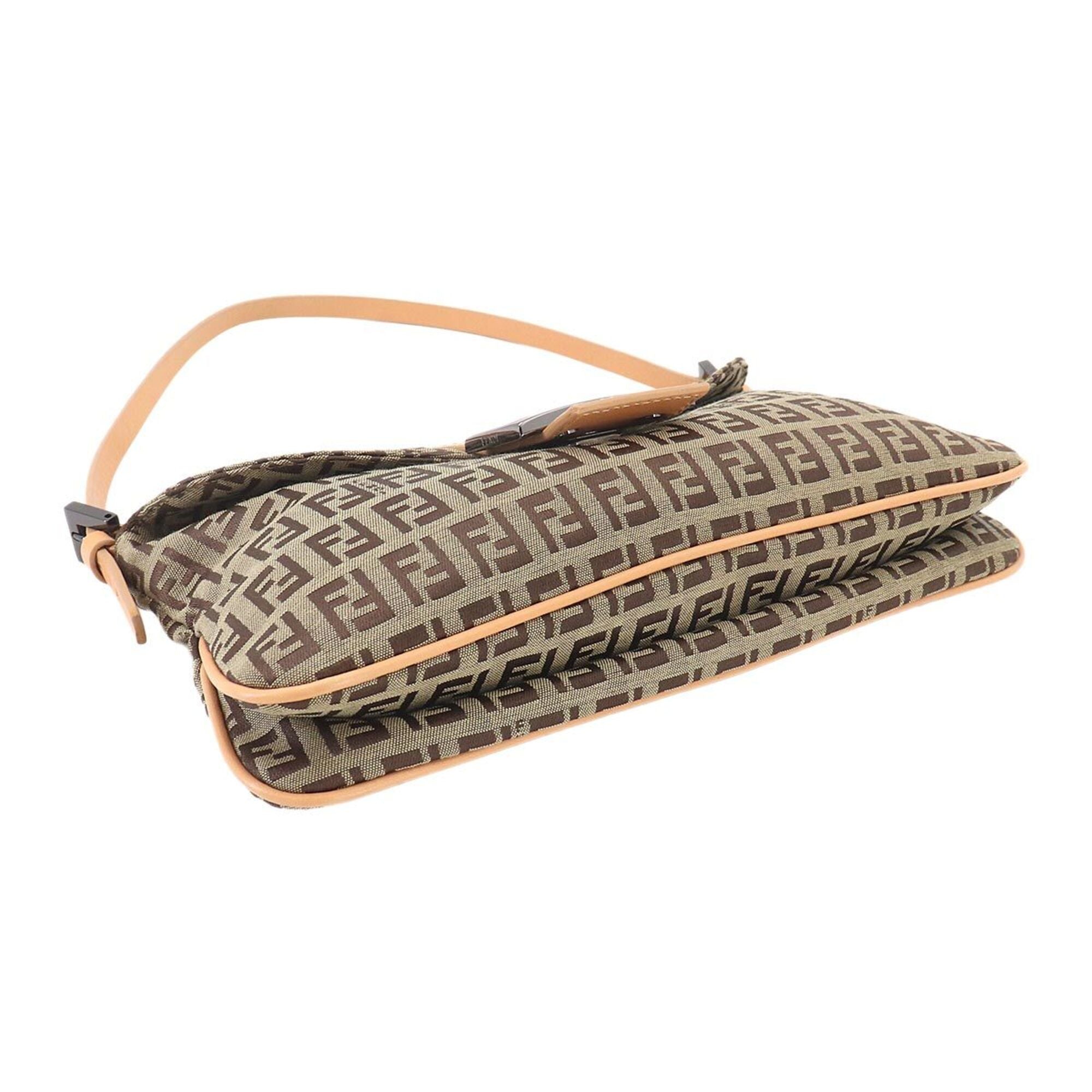 Fendi Beige Brown Canvas Leather Handbag Shoulder Bag (Pre-Owned)