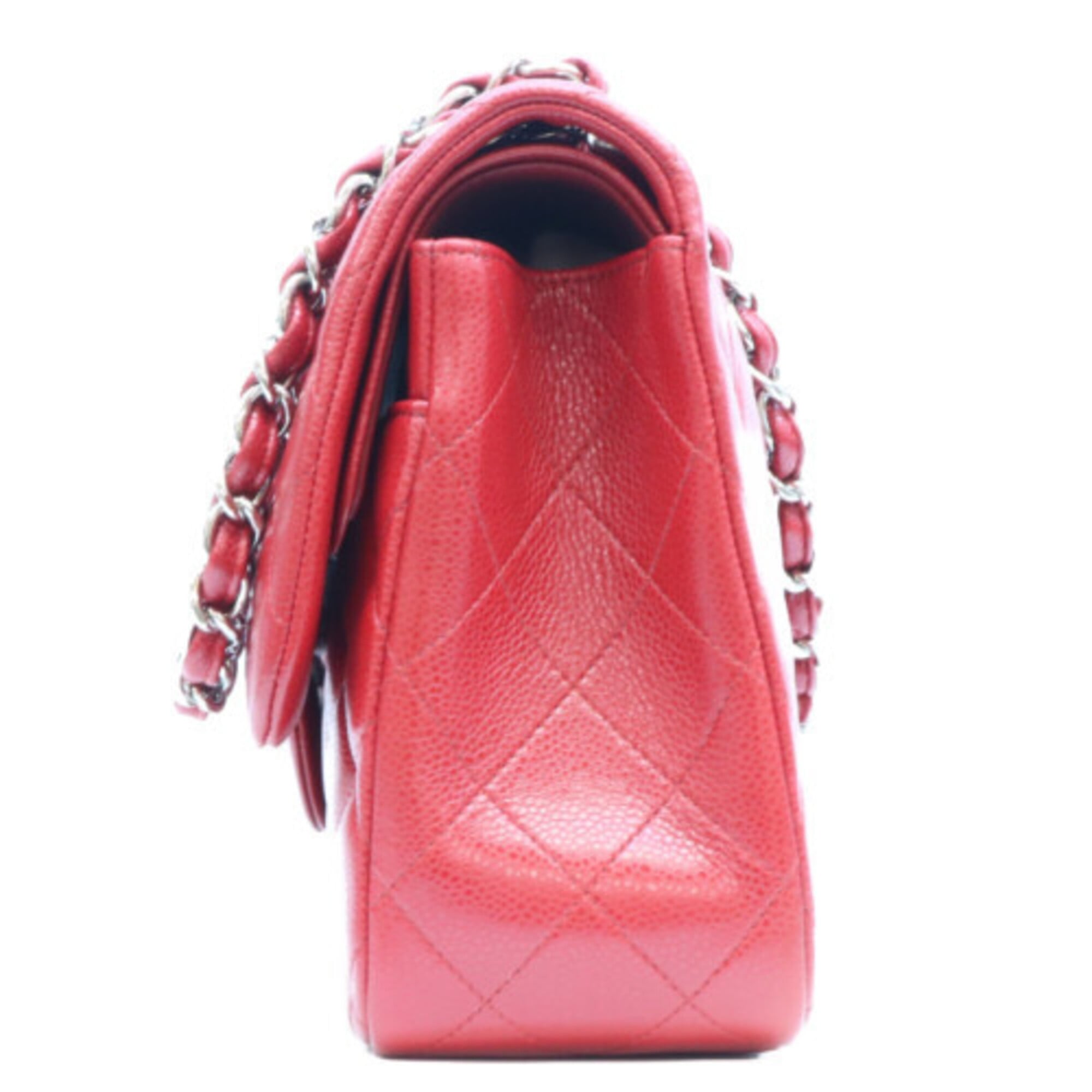 Chanel Red Color Grained Calfskin Shoulder Bag (Pre-Owned)