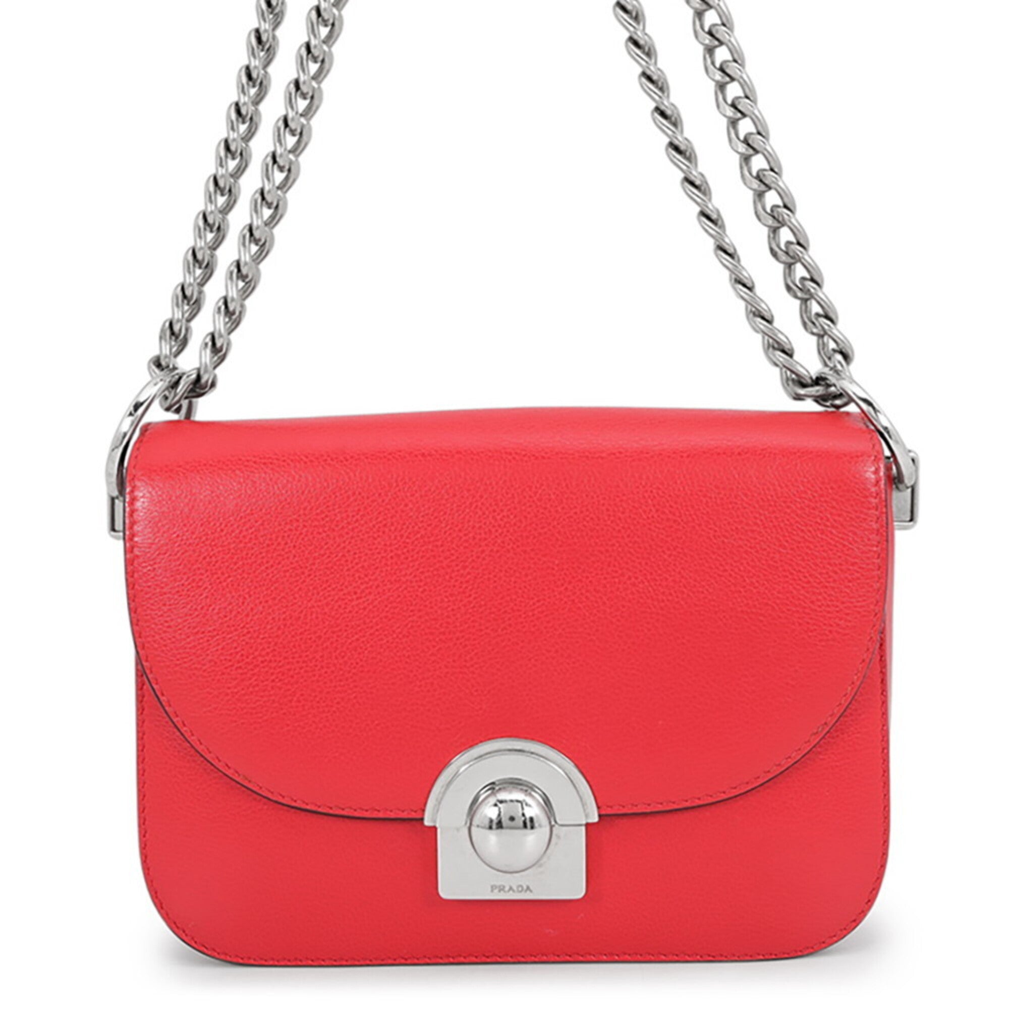 Prada Red Color Leather Shoulder Bag (Pre-Owned)