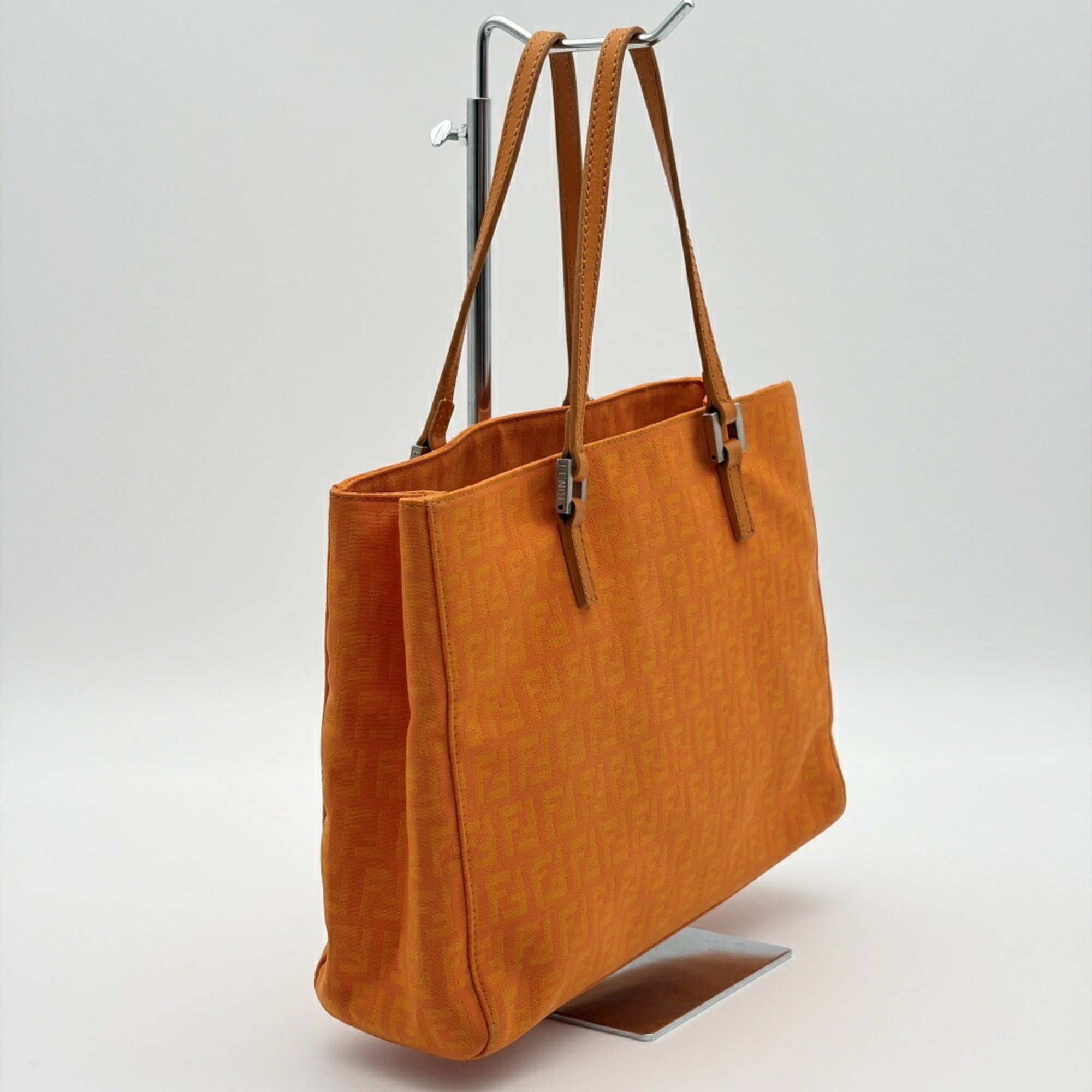 Fendi Zucchino Orange Canvas Leather Tote Bag (Pre-Owned)